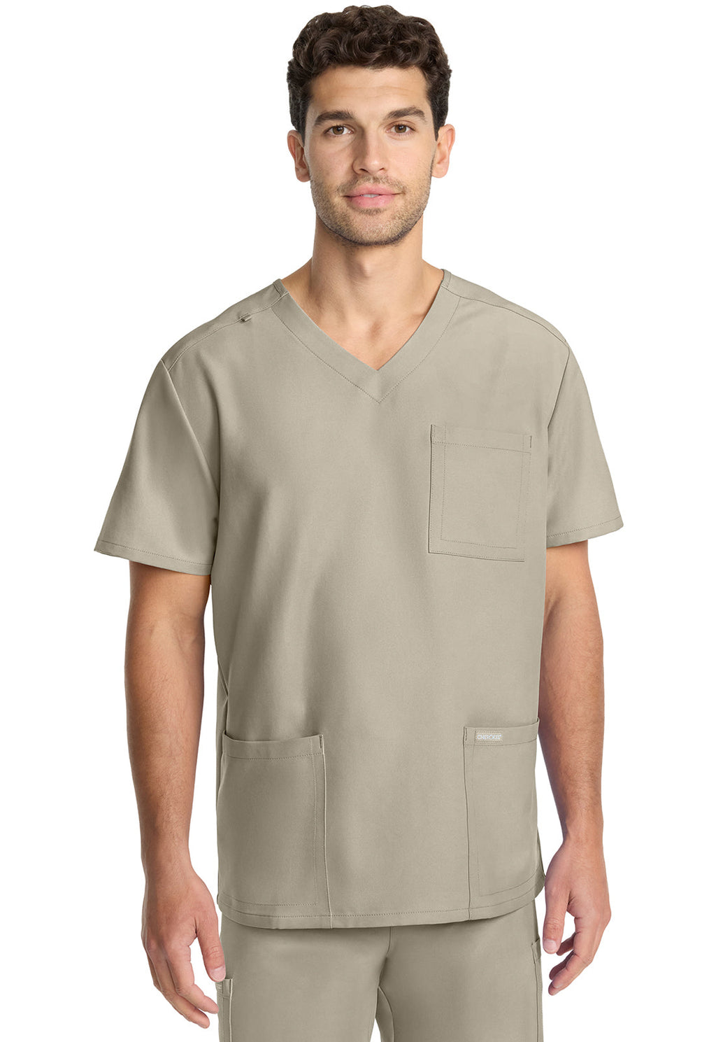 Workwear Originals Ultra CK783A Men's 3-Pocket V-Neck Scrub Top Khaki
