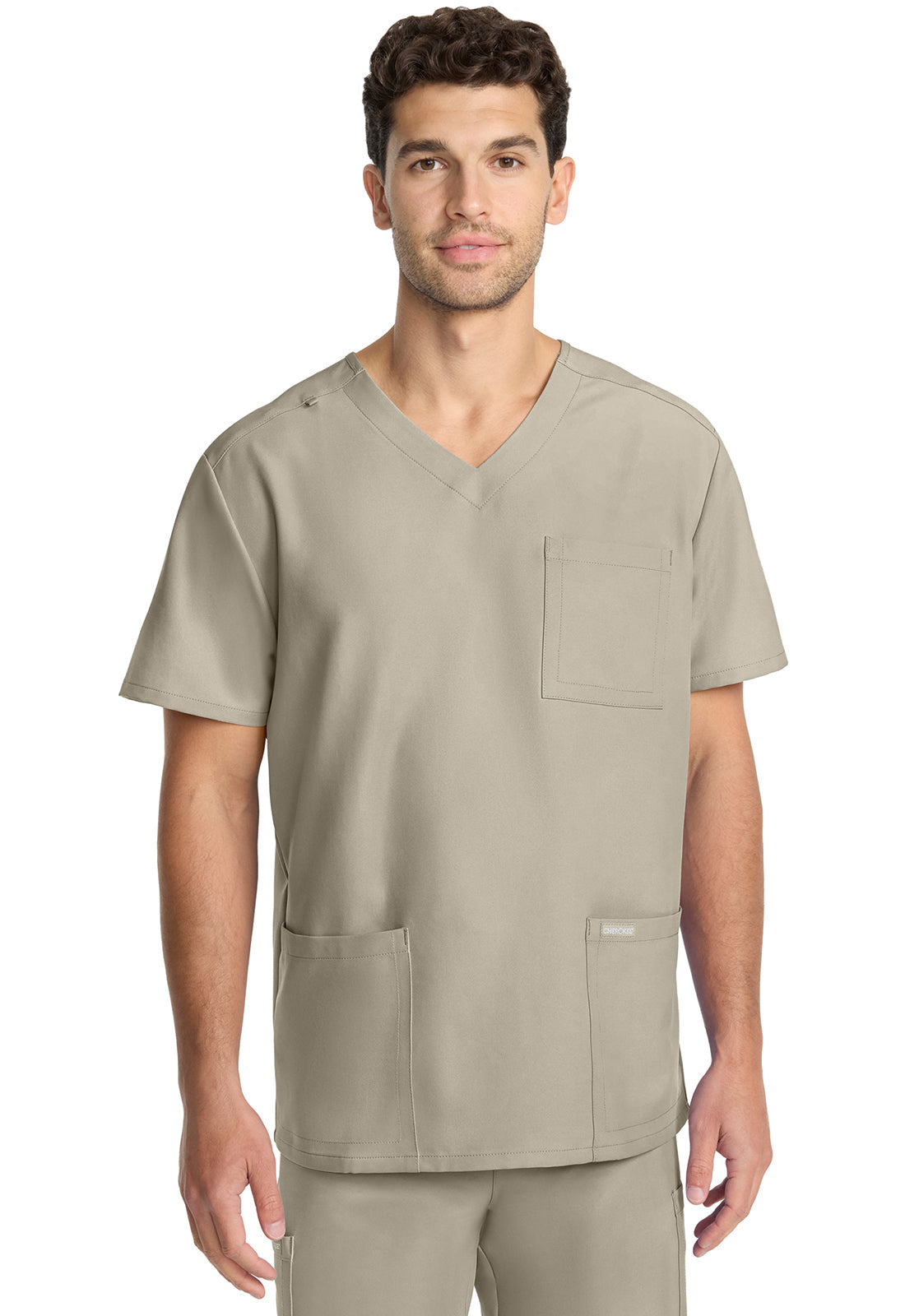 Workwear Originals Ultra CK783A Men's 3-Pocket V-Neck Scrub Top Khaki