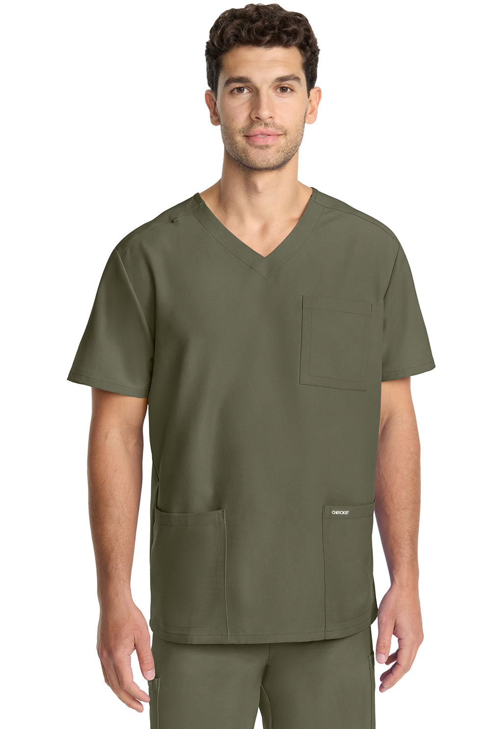 Workwear Originals Ultra CK783A Men's 3-Pocket V-Neck Scrub Top Olive