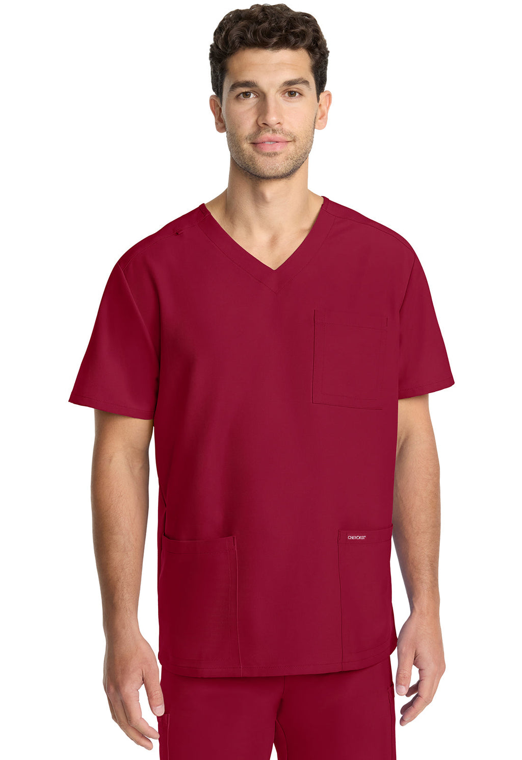 Workwear Originals Ultra CK783A Men's 3-Pocket V-Neck Scrub Top Red