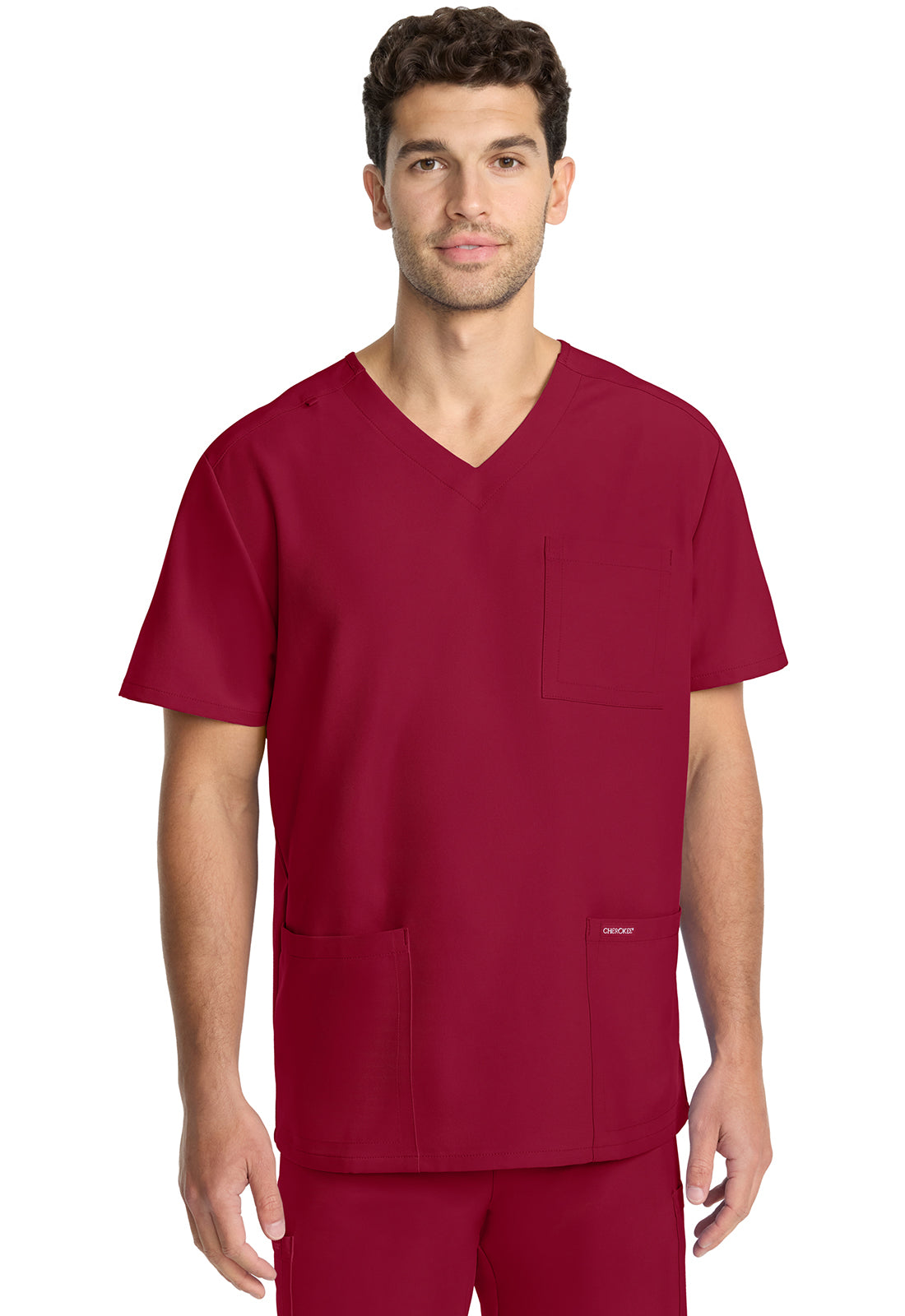 Workwear Originals Ultra CK783A Men's 3-Pocket V-Neck Scrub Top Red