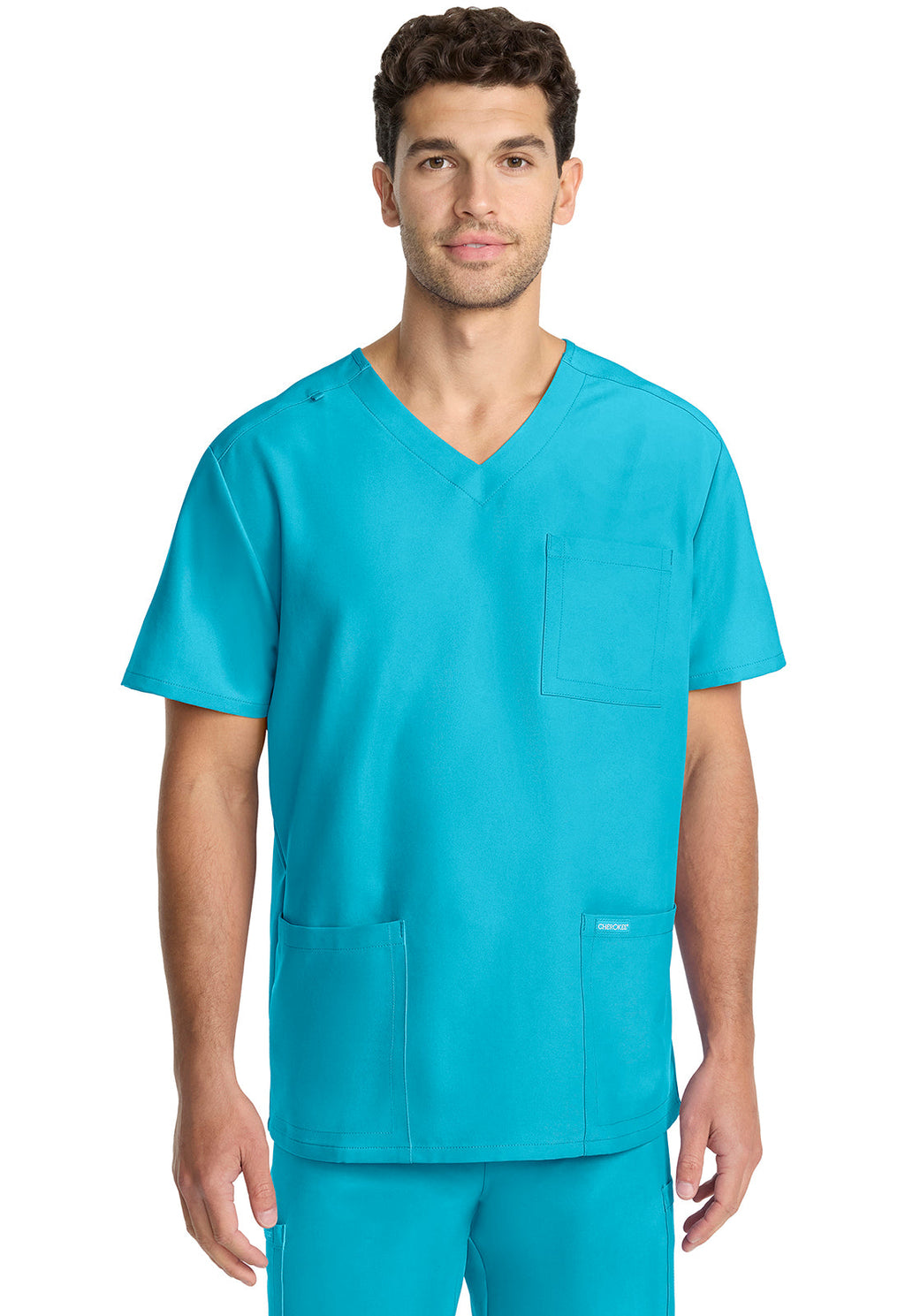 Workwear Originals Ultra CK783A Men's 3-Pocket V-Neck Scrub Top Turquoise