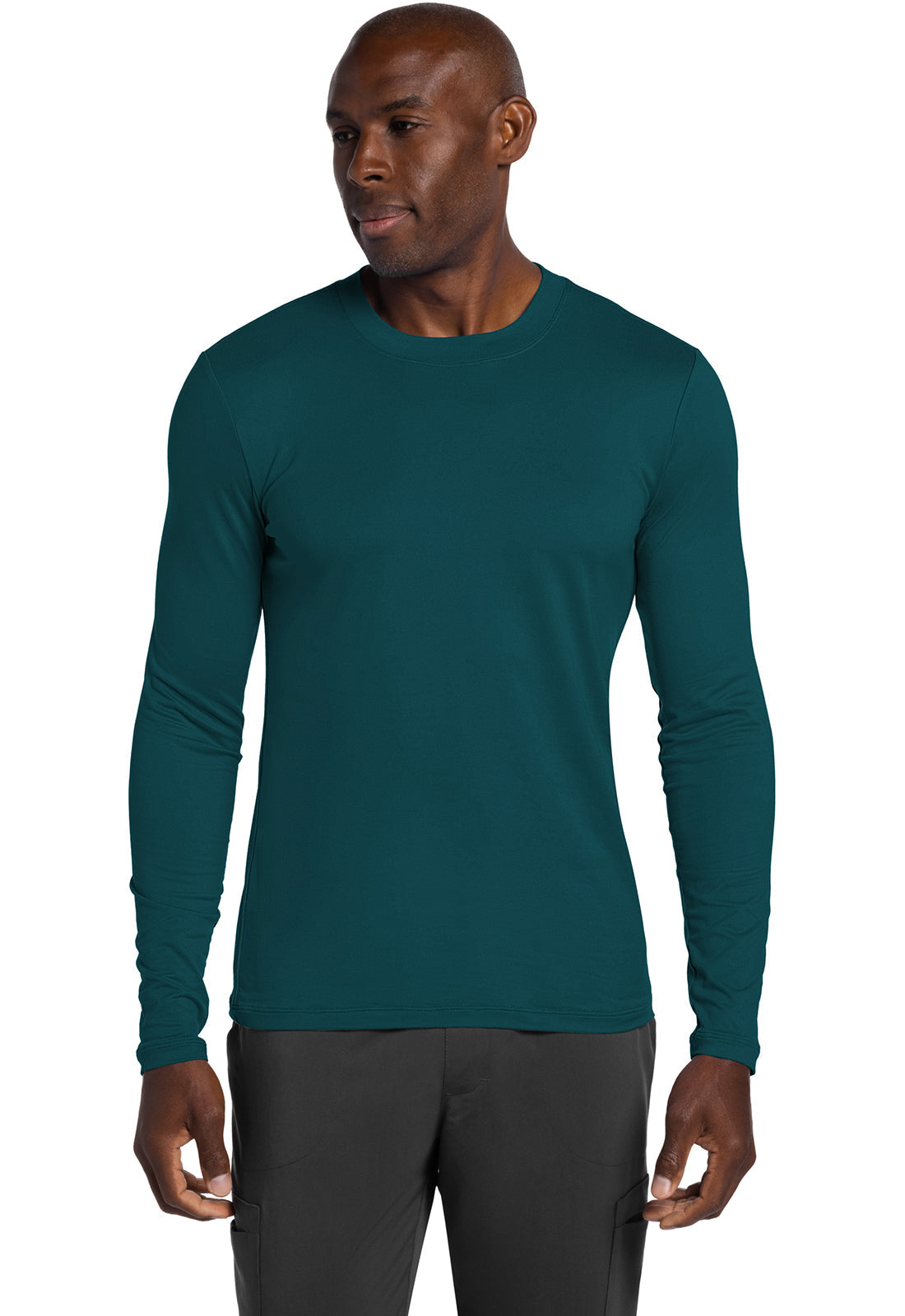 Basics CK807 Men's Men's Long Sleeve Underscrub Knit Tee Caribbean Blue