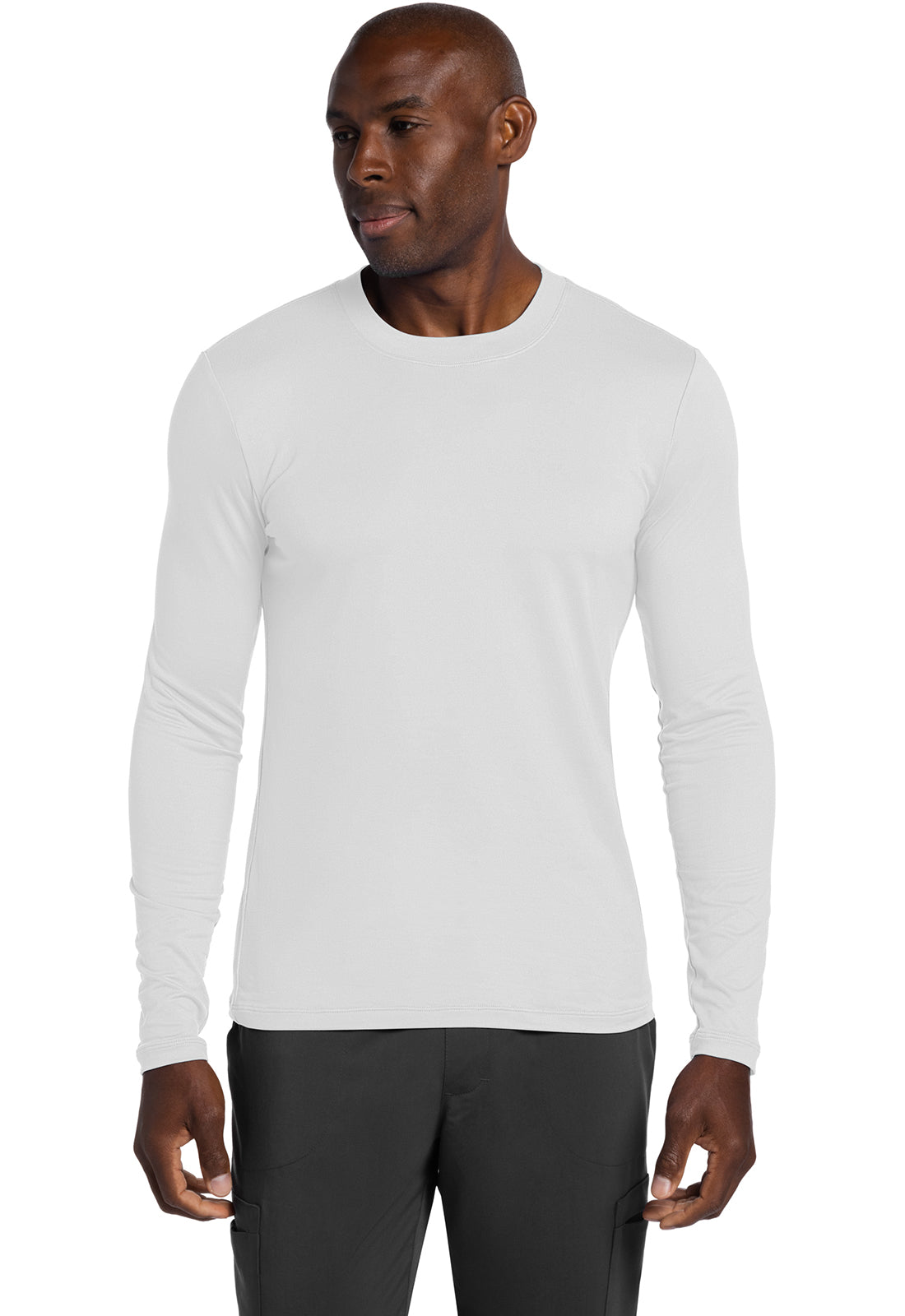 Basics CK807 Men's Men's Long Sleeve Underscrub Knit Tee White