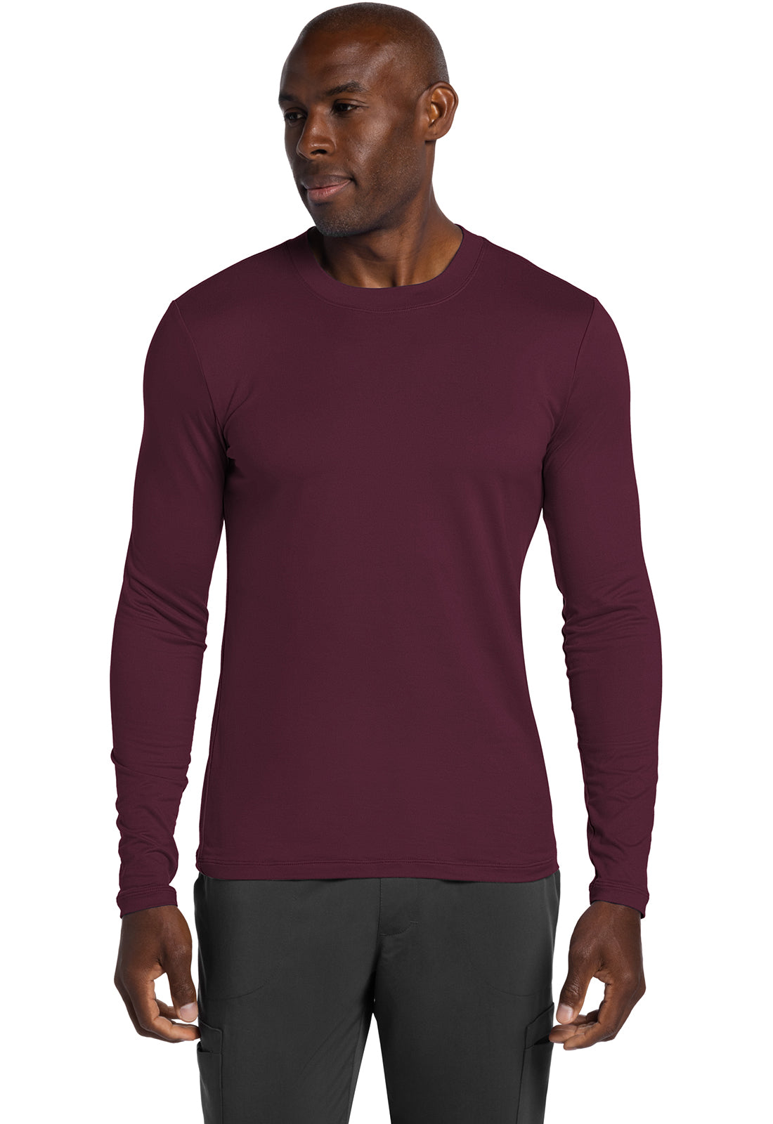 Basics CK807 Men's Men's Long Sleeve Underscrub Knit Tee Wine