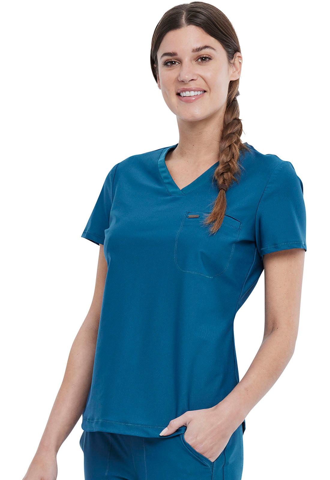 Form CK819 Tuckable V-Neck Top Caribbean Blue