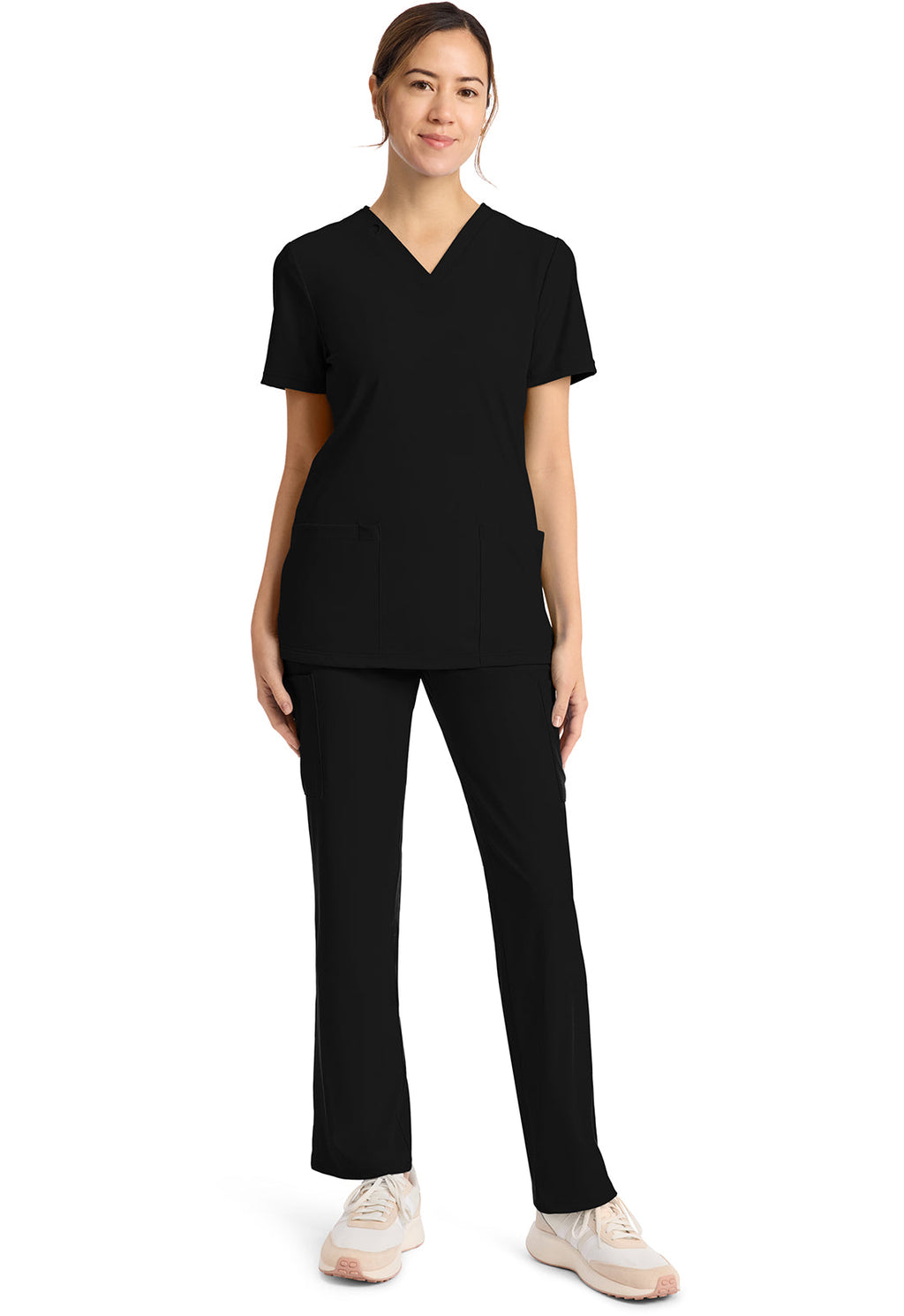 Achieve CK832 Women's 2-Pocket V-Neck Top Black Image