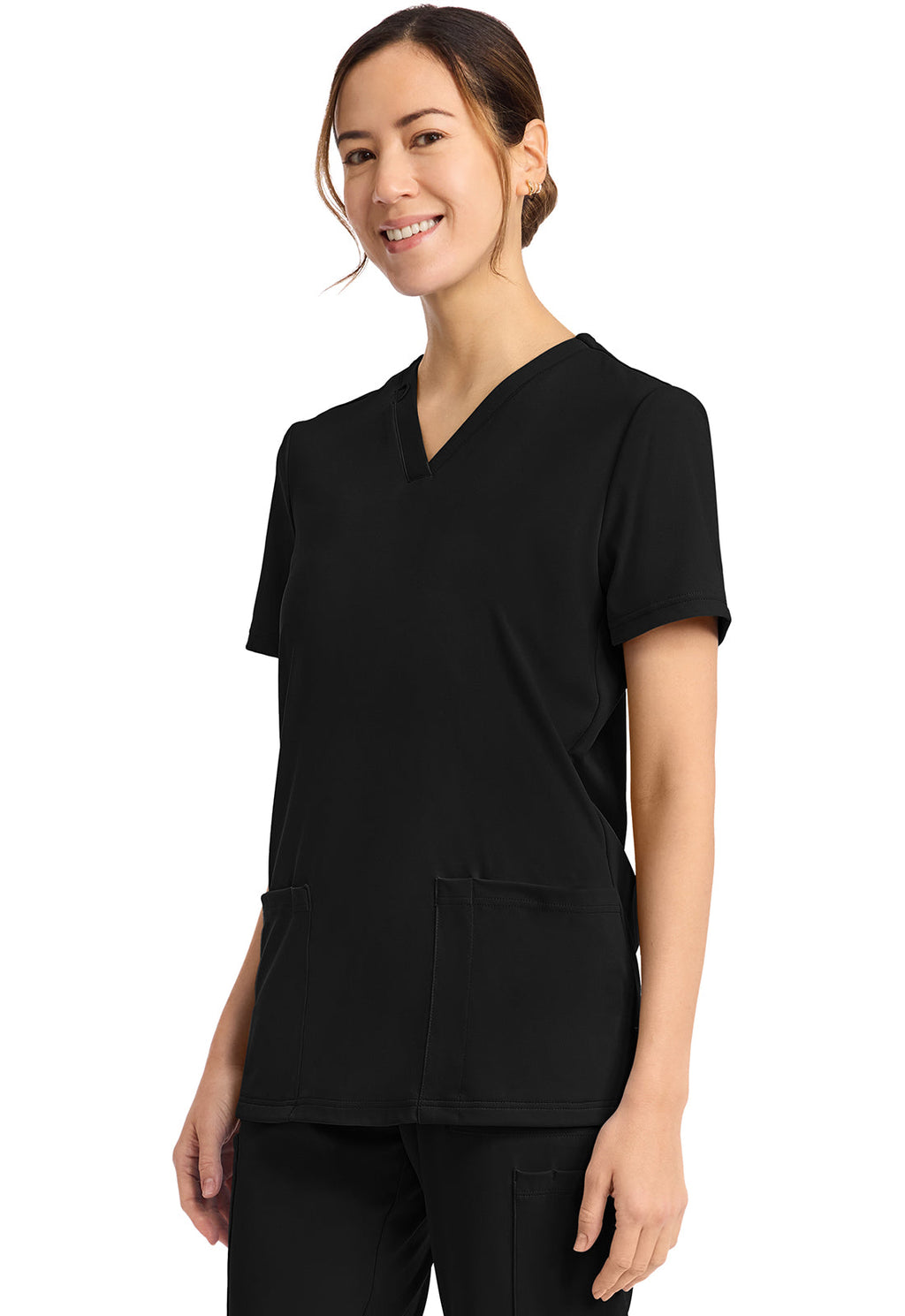 Achieve CK832 Women's 2-Pocket V-Neck Top Black Image