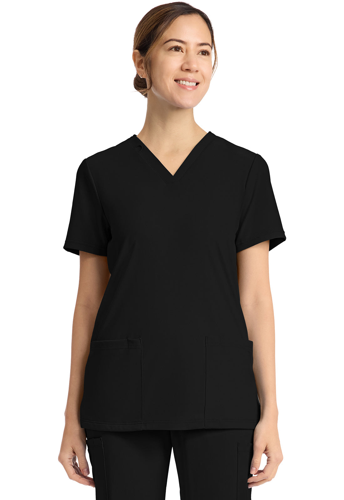 Achieve CK832 Women's 2-Pocket V-Neck Scrub Top Black