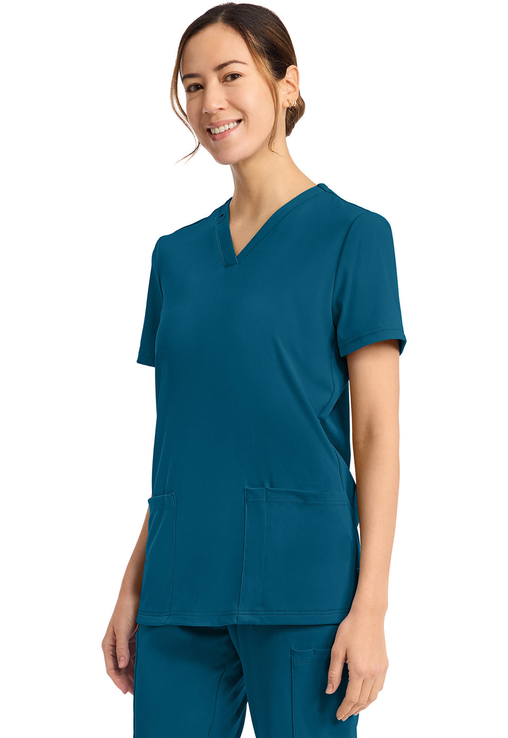 Achieve CK832 Women's 2-Pocket V-Neck Top Caribbean Blue