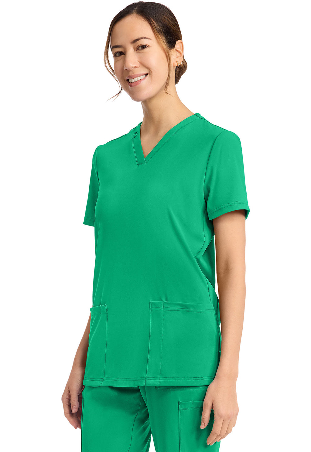 Achieve CK832 Women's 2-Pocket V-Neck Top Green Apple