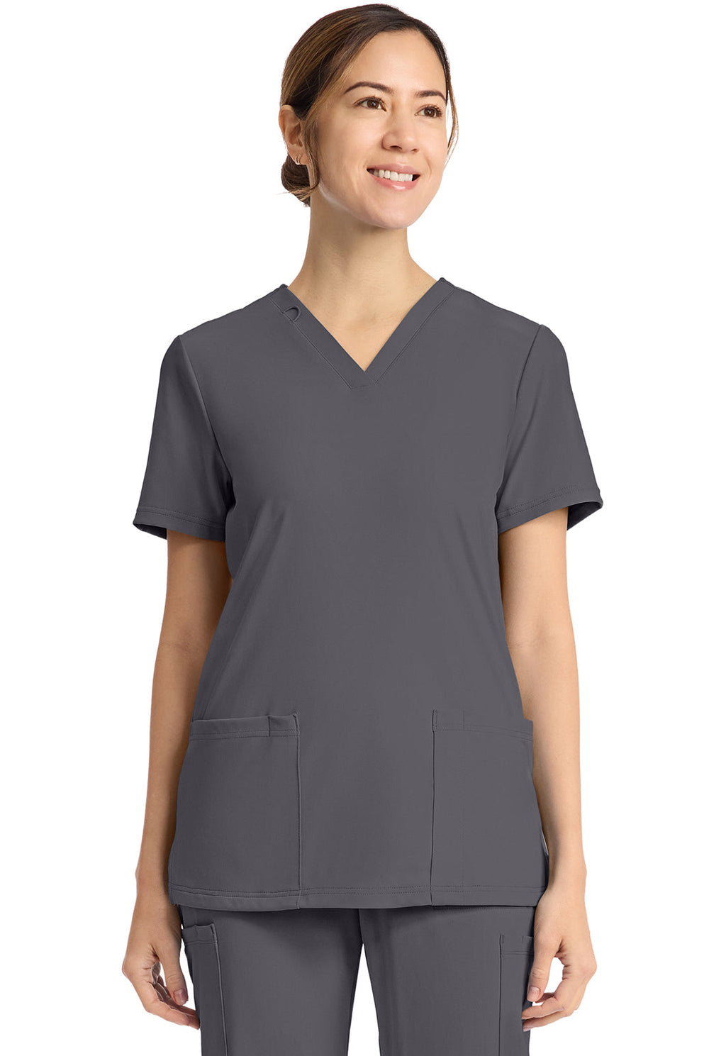 Achieve CK832 Women's Women's 2-Pocket V-Neck Scrub Top Pewter