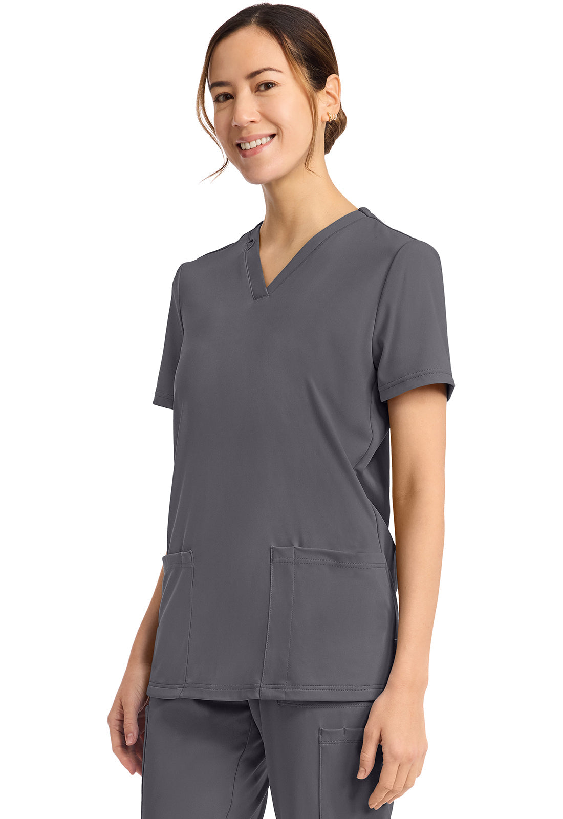 Achieve CK832 Women's 2-Pocket V-Neck Top Pewter Image