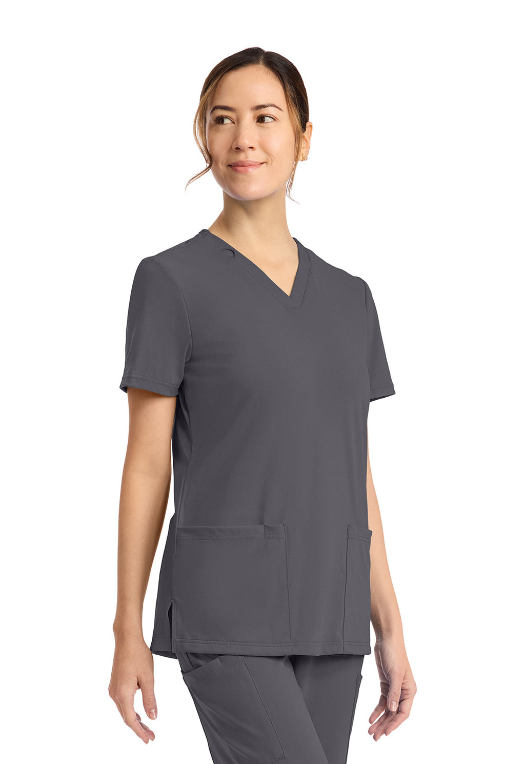 Achieve CK832 Women's 2-Pocket V-Neck Top Pewter Image
