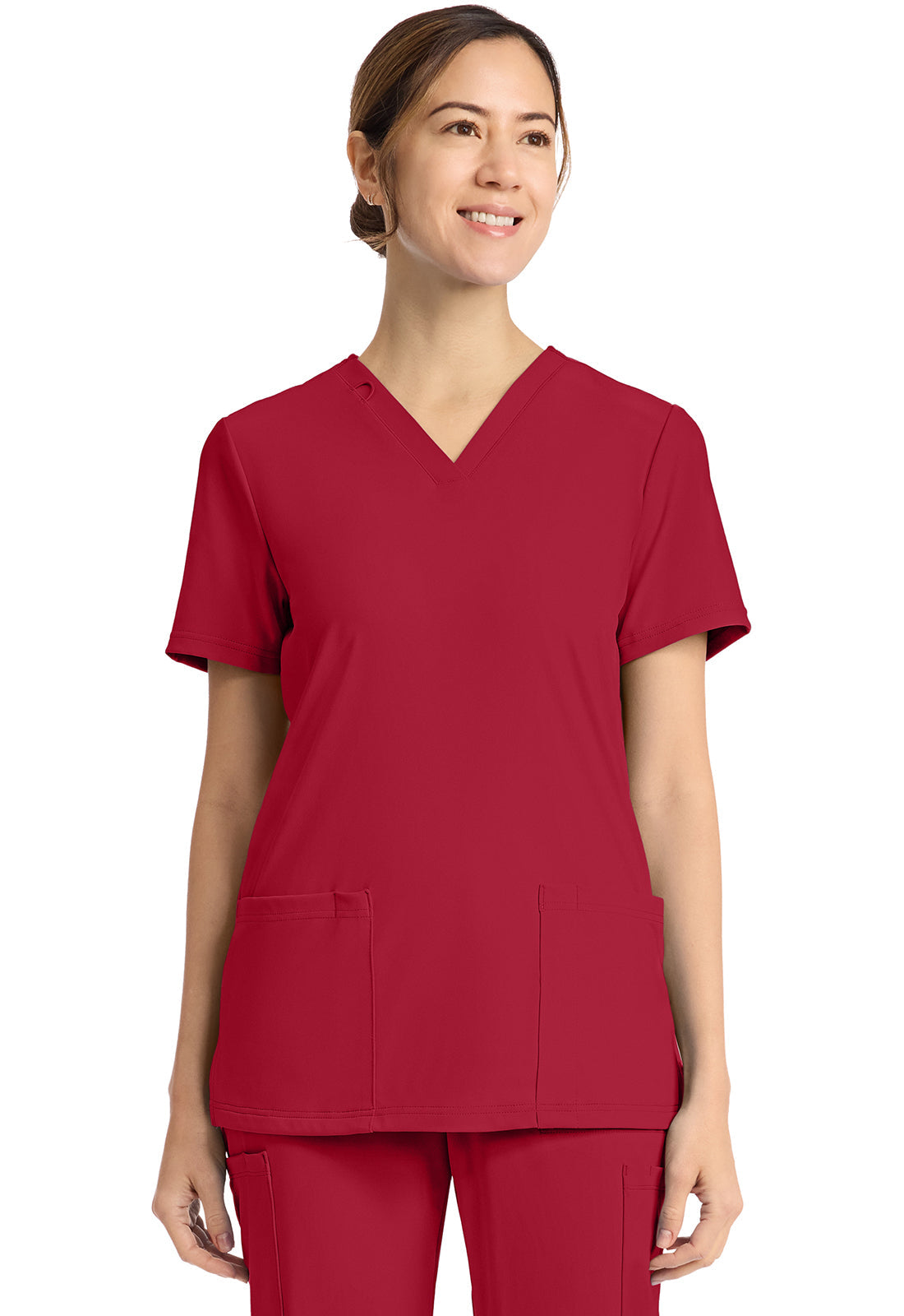 Achieve CK832 Women's 2-Pocket V-Neck Top Red Image