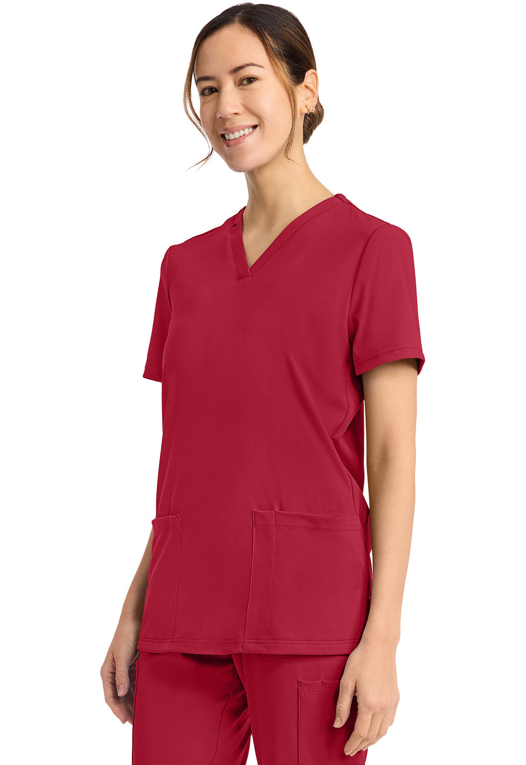 Achieve CK832 Women's 2-Pocket V-Neck Top Red Image