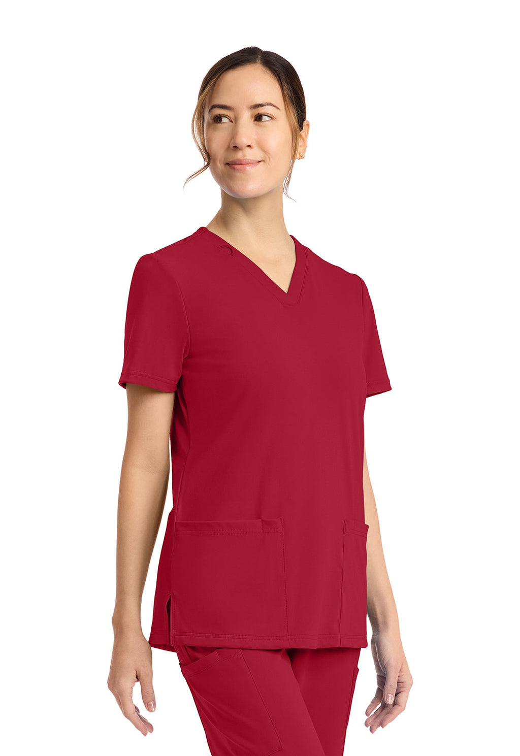 Achieve CK832 Women's 2-Pocket V-Neck Top Red Image