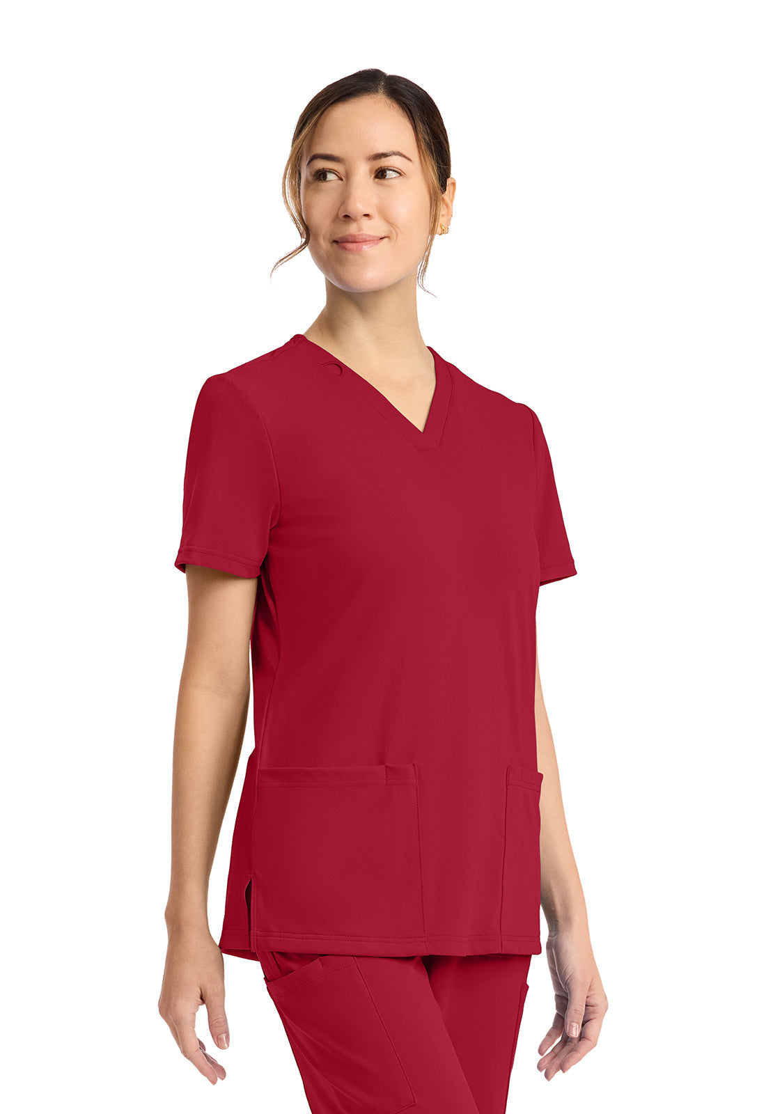 Achieve CK832 Women's 2-Pocket V-Neck Top Red Image