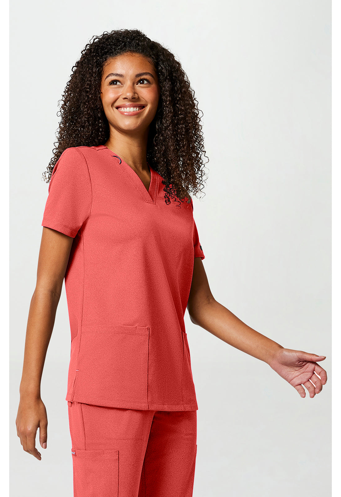 Achieve CK832 Women's 2-Pocket V-Neck Scrub Top True Coral
