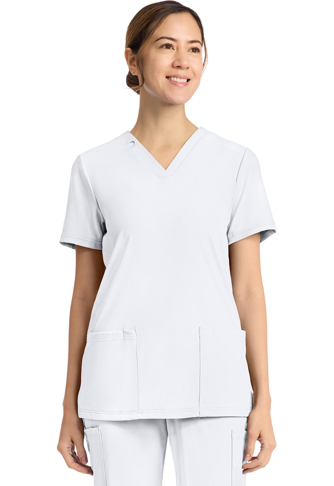 Achieve CK832 Women's 2-Pocket V-Neck Top White