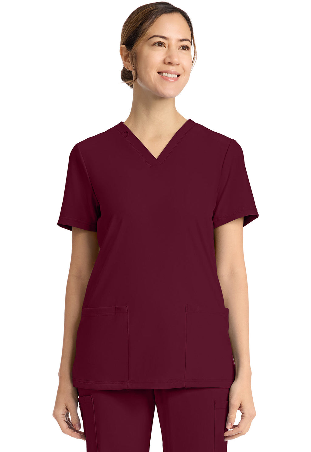 Achieve CK832 Women's 2-Pocket V-Neck Top Wine Image