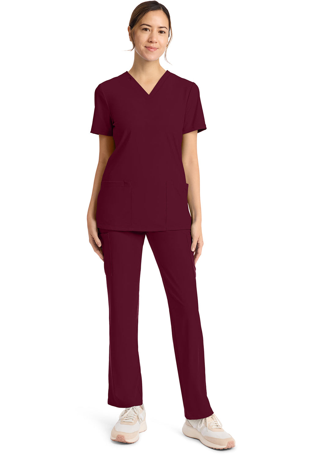 Achieve CK832 Women's 2-Pocket V-Neck Top Wine Image