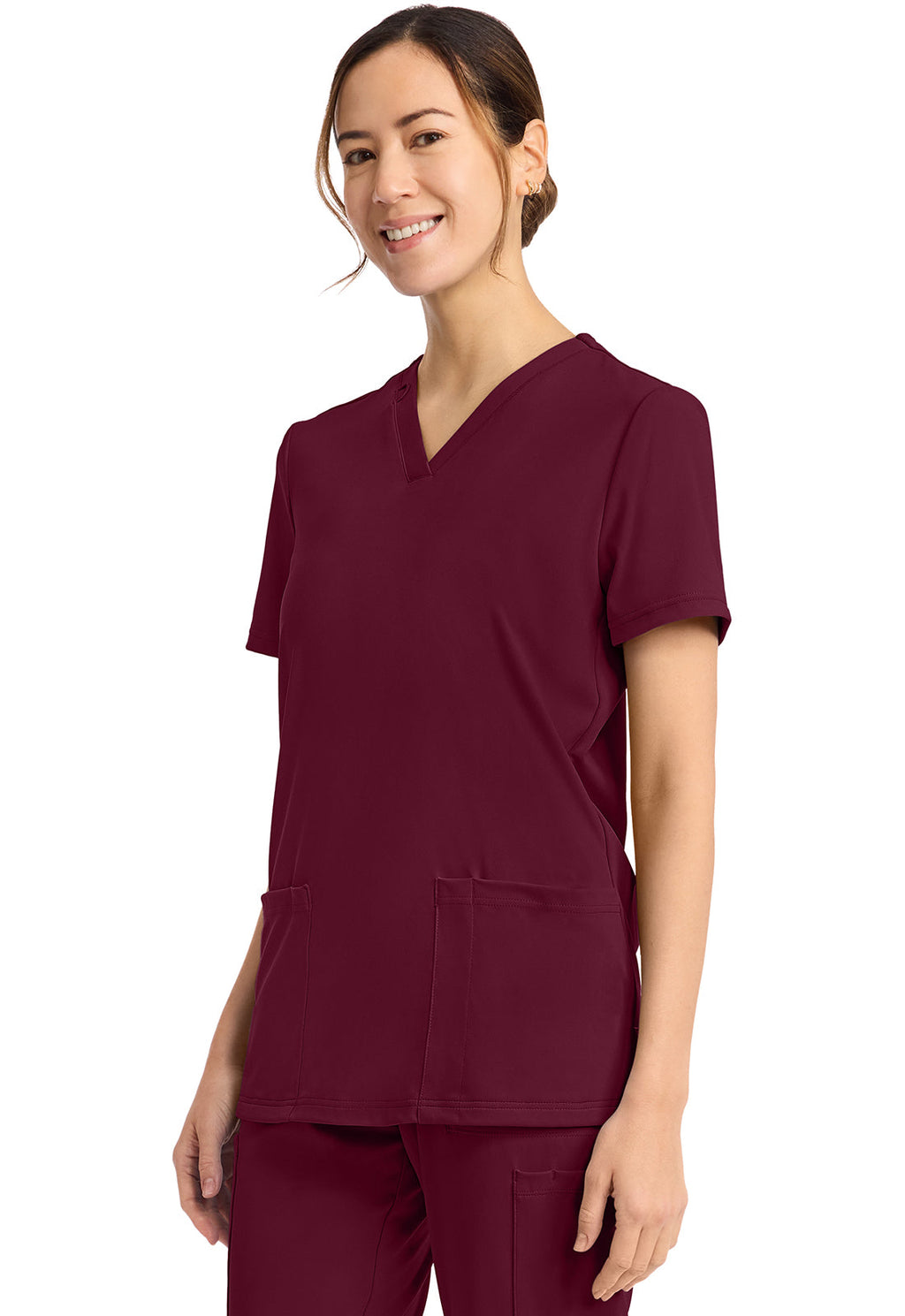 Achieve CK832 Women's 2-Pocket V-Neck Top Wine Image