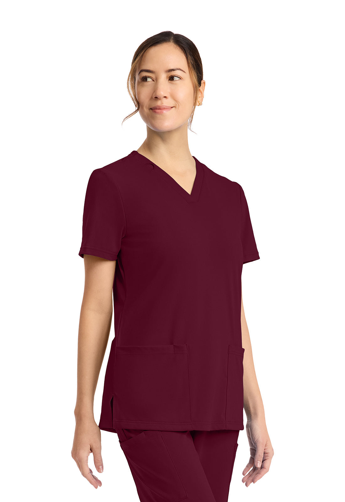 Achieve CK832 Women's 2-Pocket V-Neck Top Wine Image