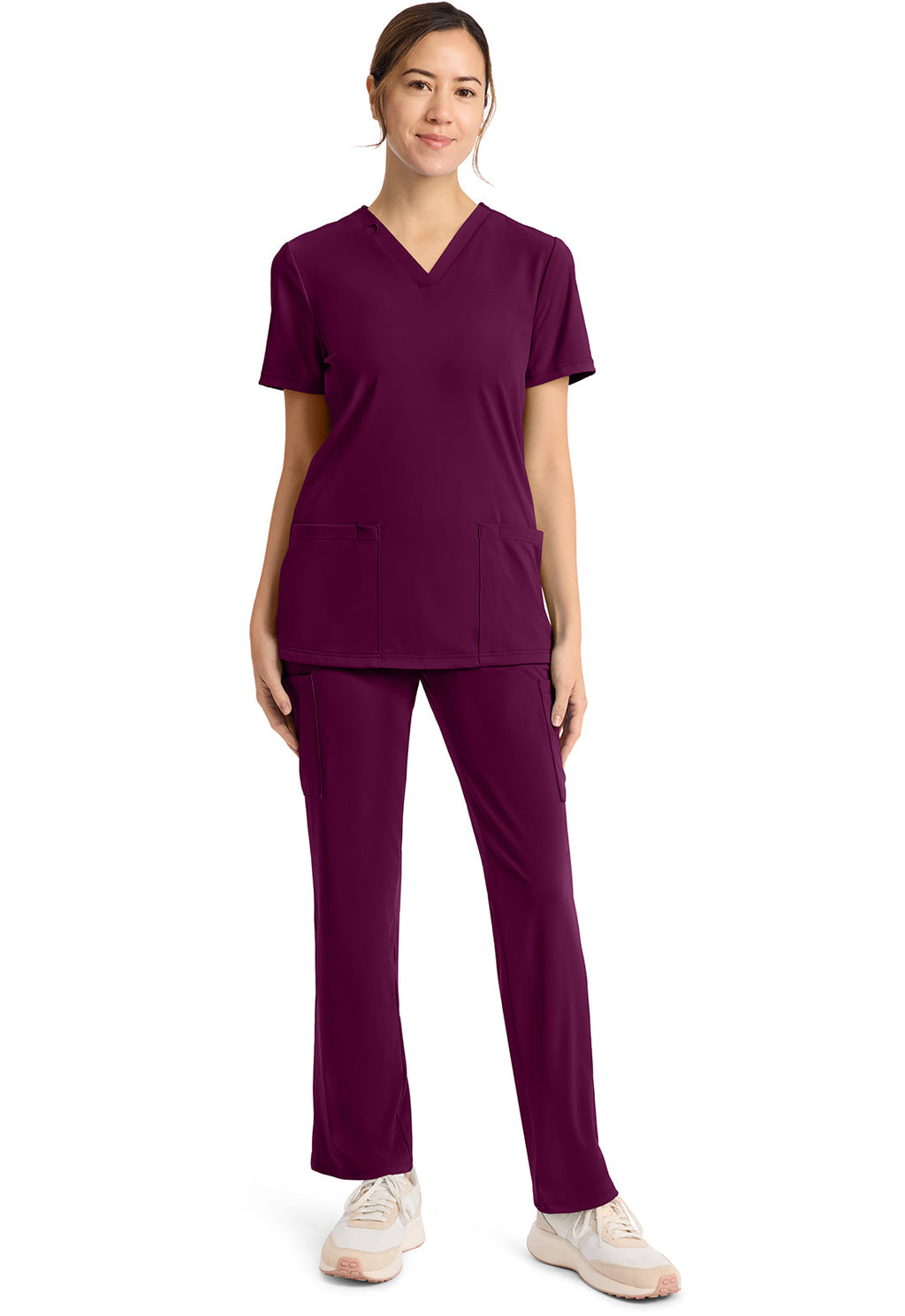 Achieve CK832 Women's 2-Pocket V-Neck Top Wild Mulberry Image