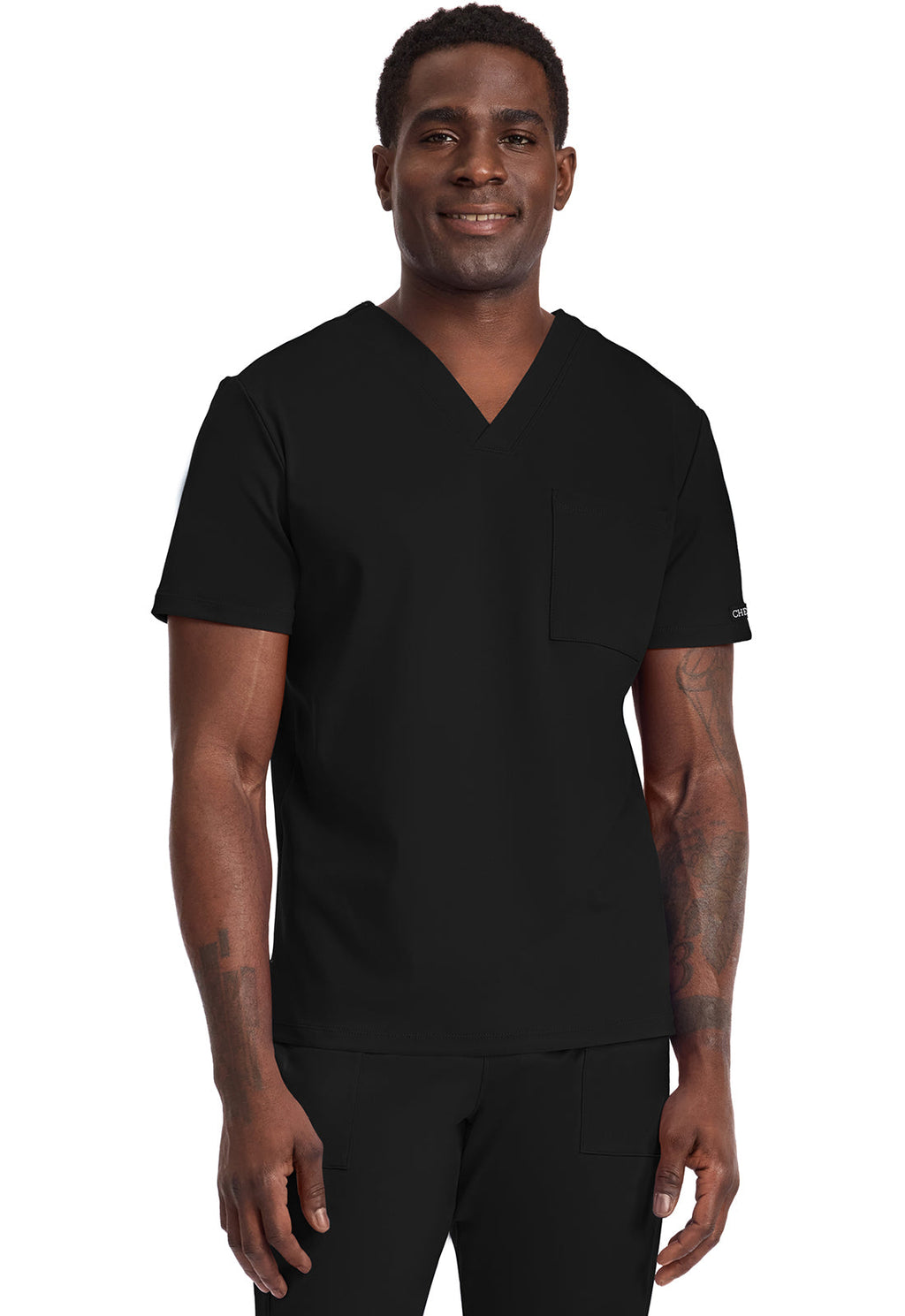 Achieve CK834 Men's 1-Pocket Tuck-In Scrub Top Black