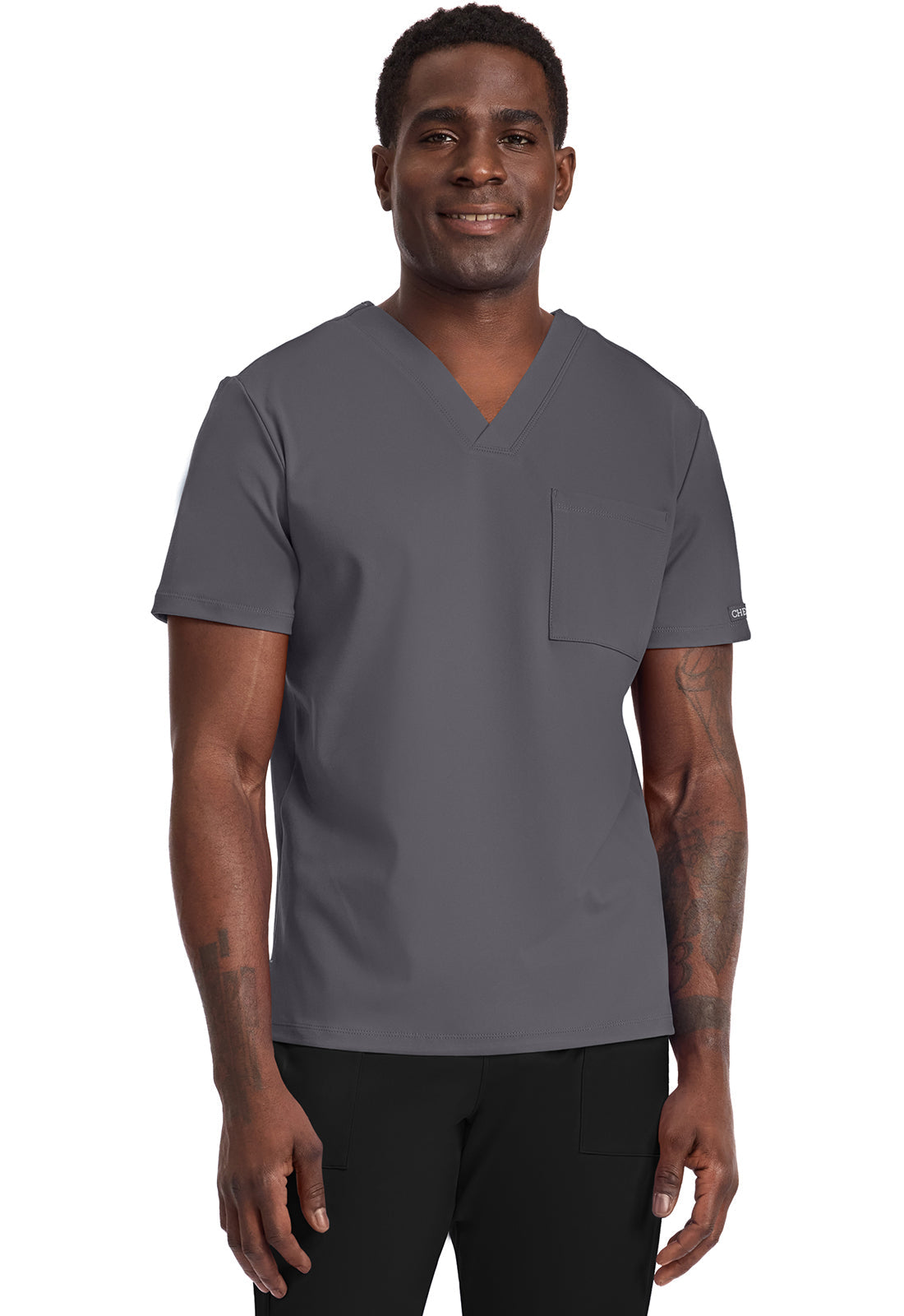 Achieve CK834 Men's 1-Pocket Tuck-In Scrub Top Pewter