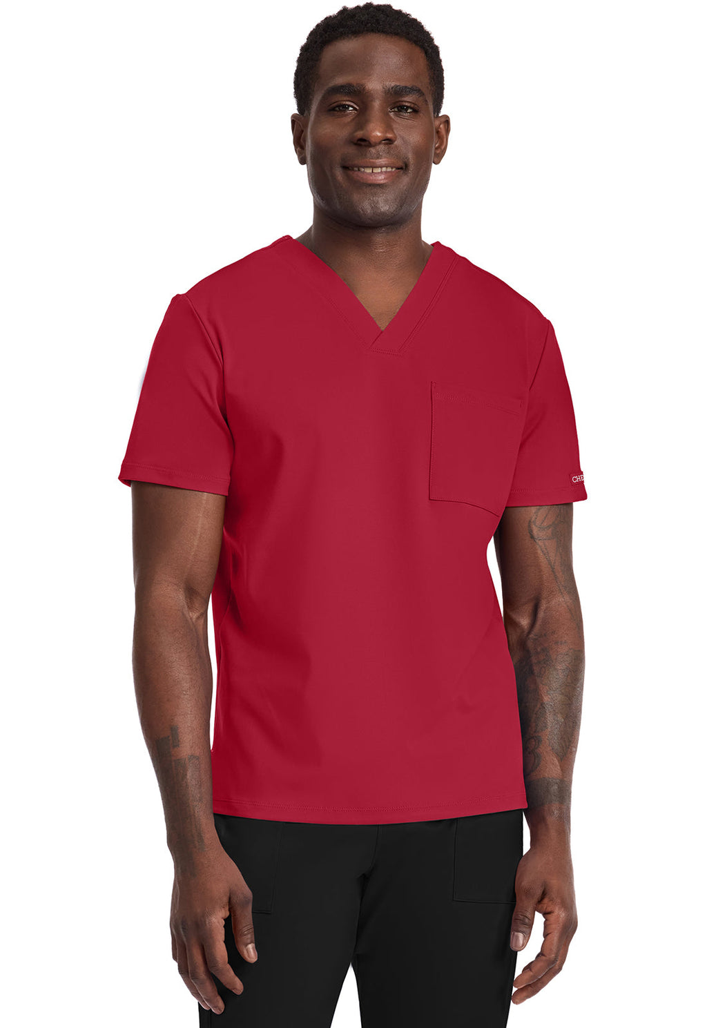 Achieve CK834 Men's 1-Pocket Tuck-In Scrub Top Red
