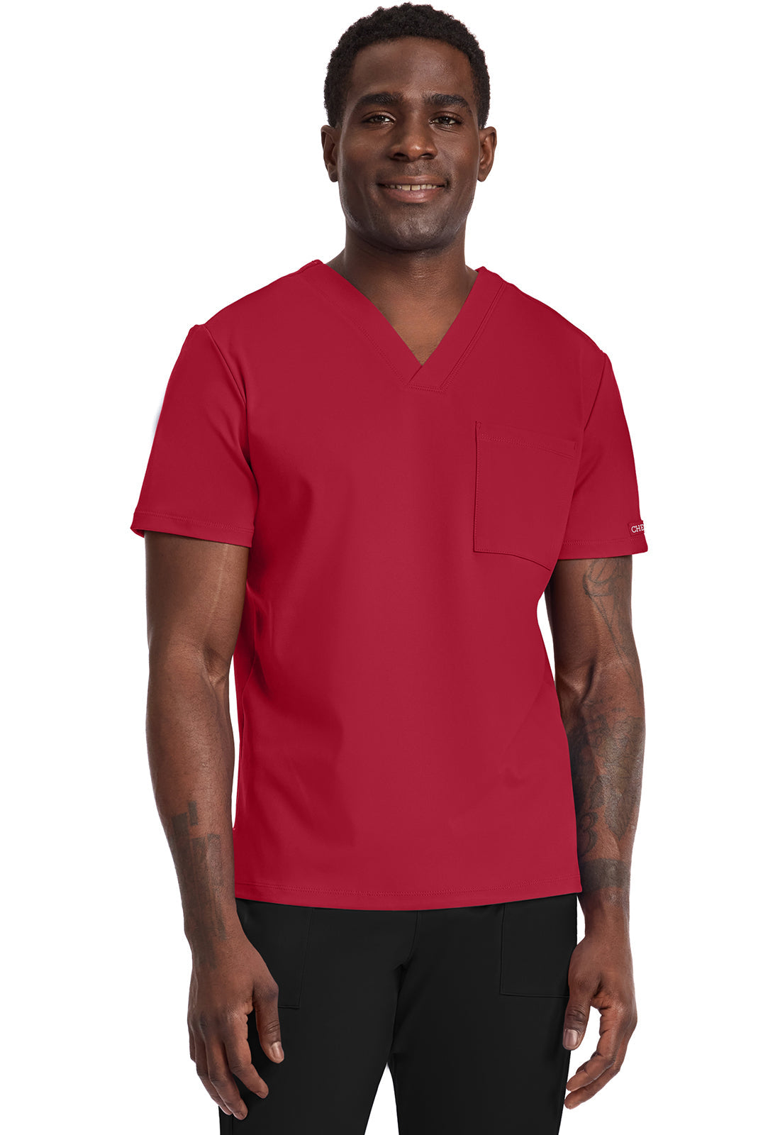 Achieve CK834 Men's 1-Pocket Tuck-In Scrub Top Red