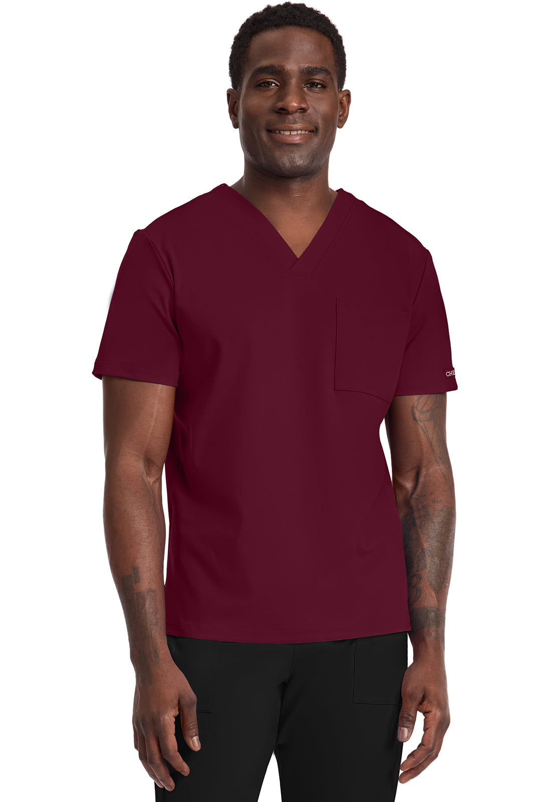 Achieve CK834 Men's 1-Pocket Tuck-In Scrub Top Wine