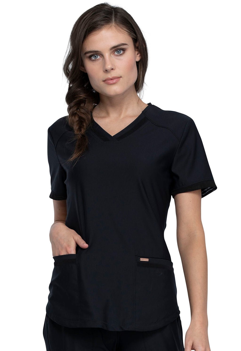 Form CK840 Women's V-Neck Scrub Top Black