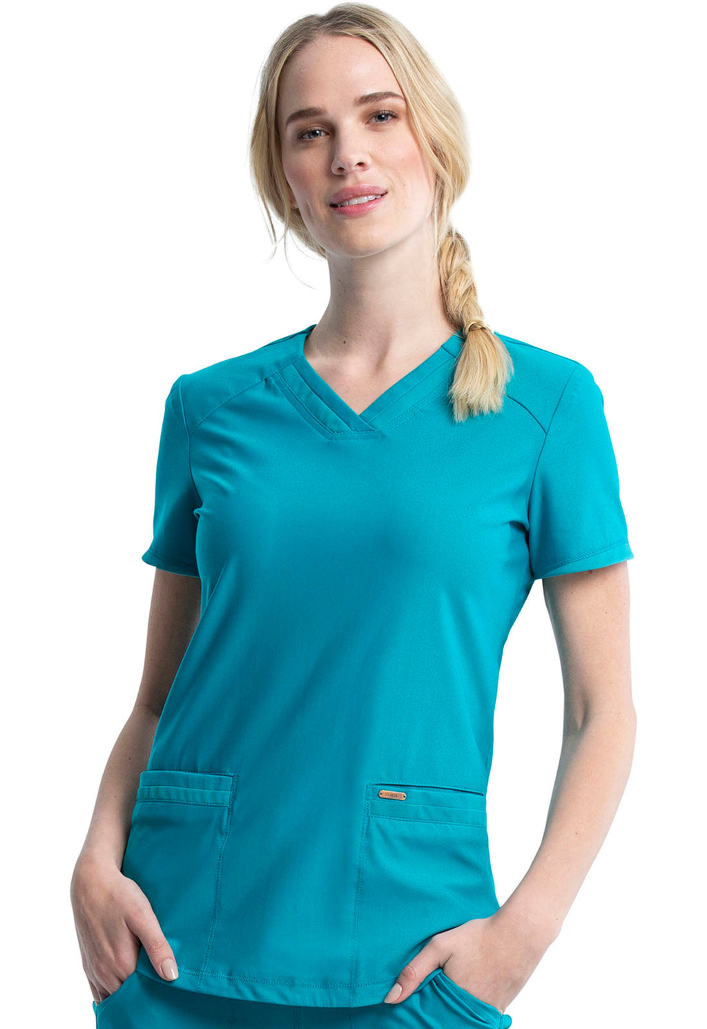 Form CK840 Women's V-Neck Scrub Top Teal Blue