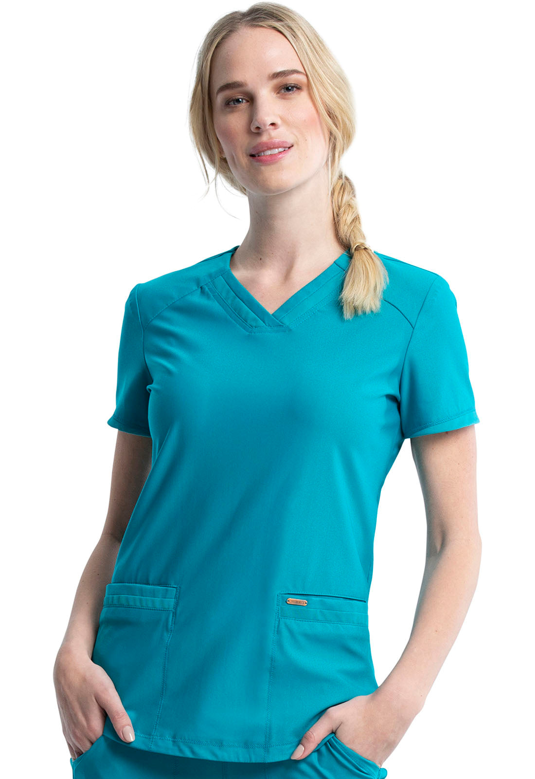Form CK840 Women's V-Neck Scrub Top Teal Blue