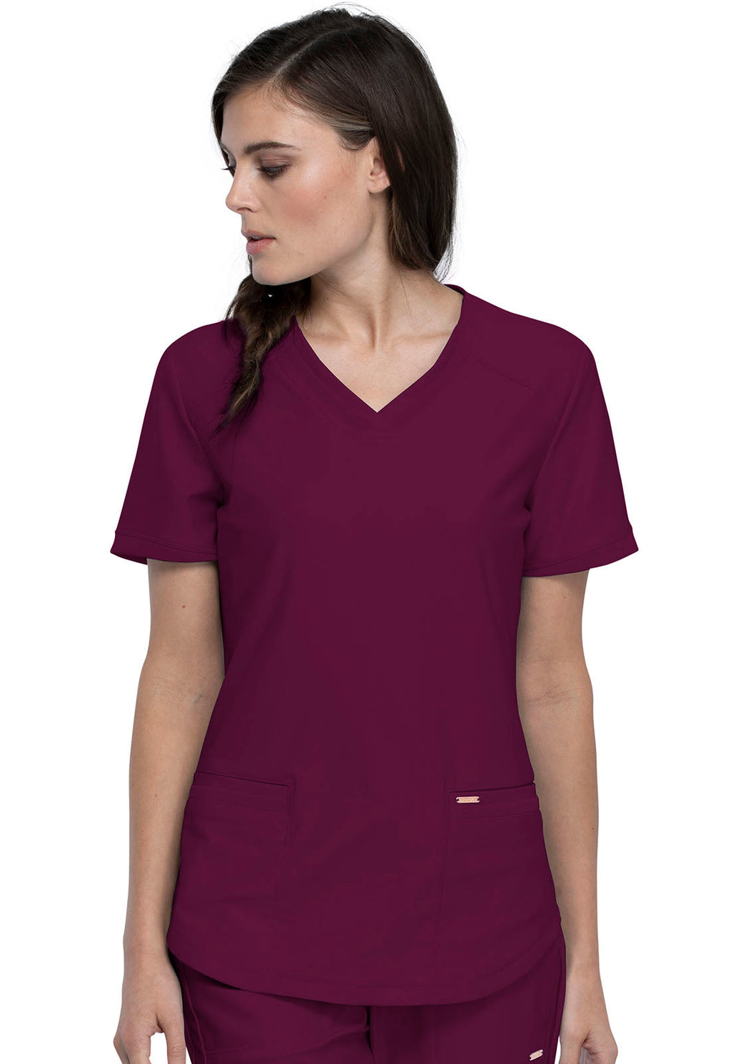 Form CK840 Women's V-Neck Scrub Top Wine