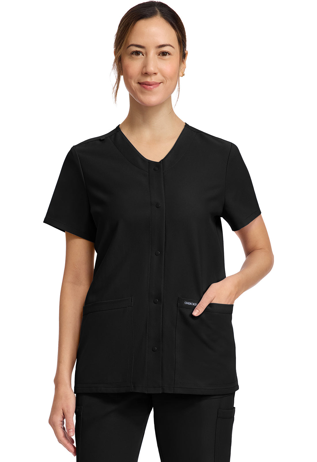 Workwear Originals Ultra CK844A Women's 2-Pocket Snap-Front Scrub Top Black