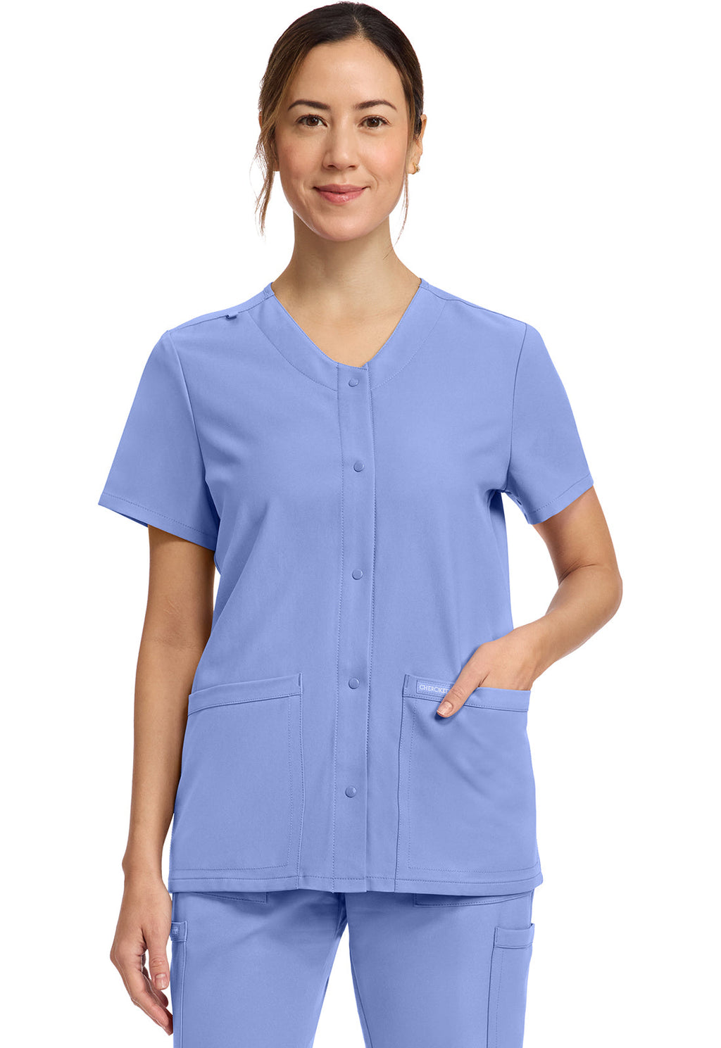 Workwear Originals Ultra CK844A Women's 2-Pocket Snap-Front Scrub Top Ciel Blue