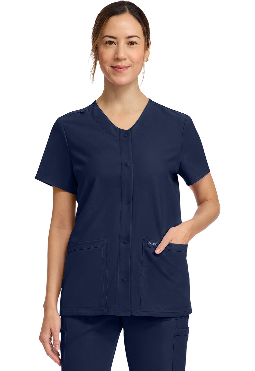 Workwear Originals Ultra CK844A Women's 2-Pocket Snap-Front Scrub Top Navy