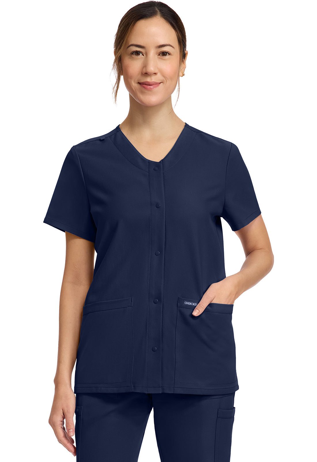 Workwear Originals Ultra CK844A Women's 2-Pocket Snap-Front Scrub Top Navy
