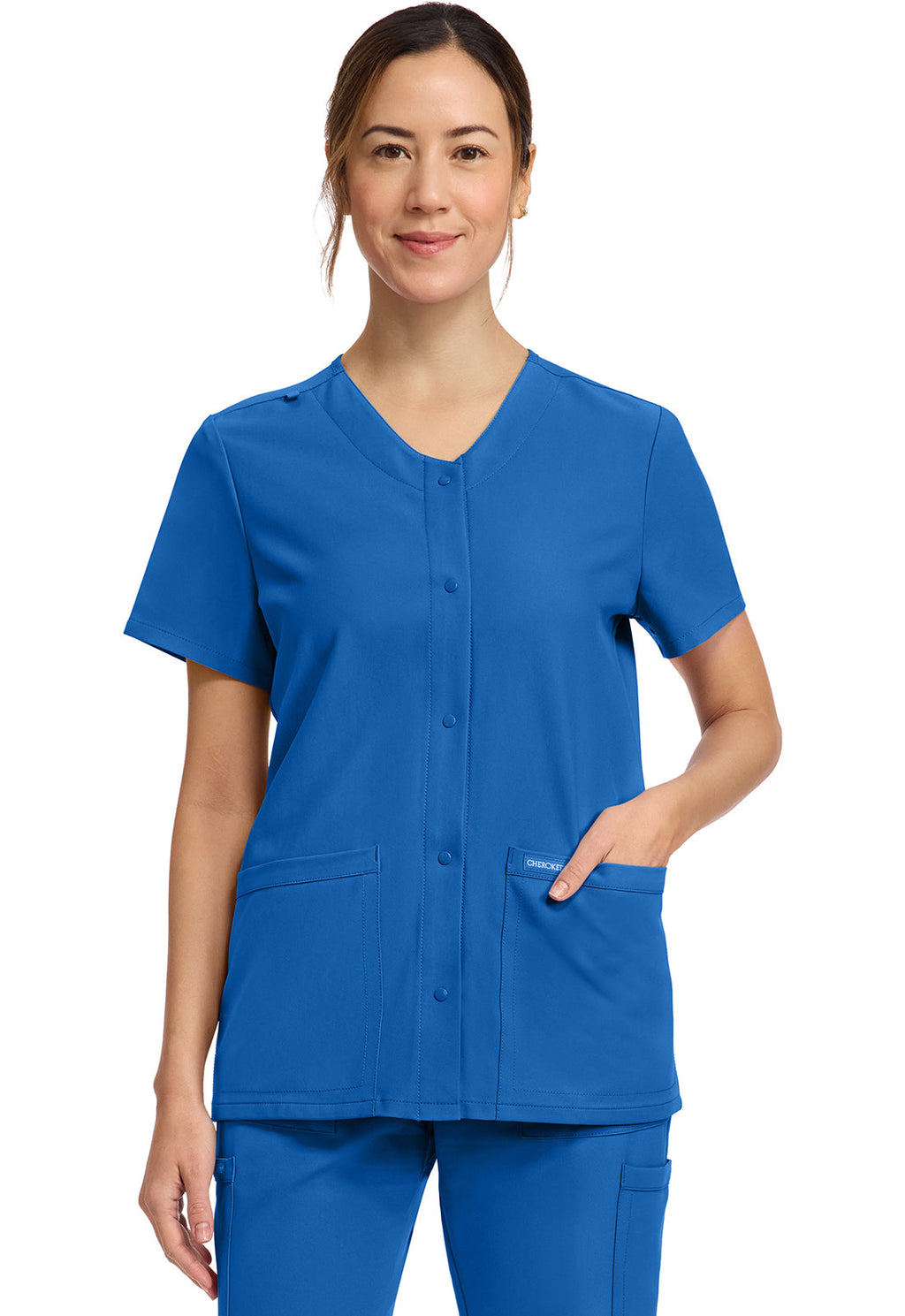 Workwear Originals Ultra CK844A Women's 2-Pocket Snap-Front Scrub Top Royal