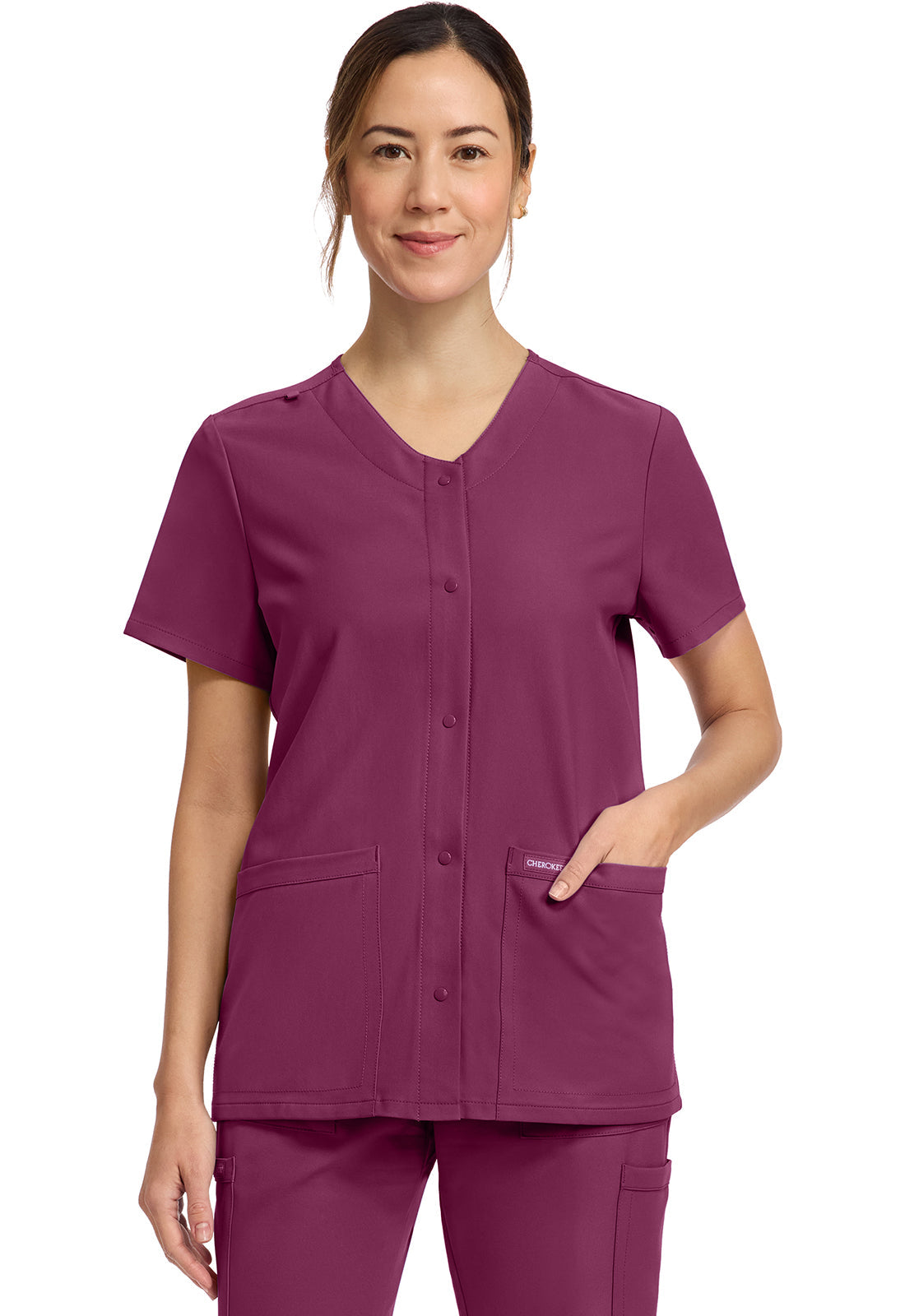 Workwear Originals Ultra CK844A Women's 2-Pocket Snap-Front Scrub Top Wine