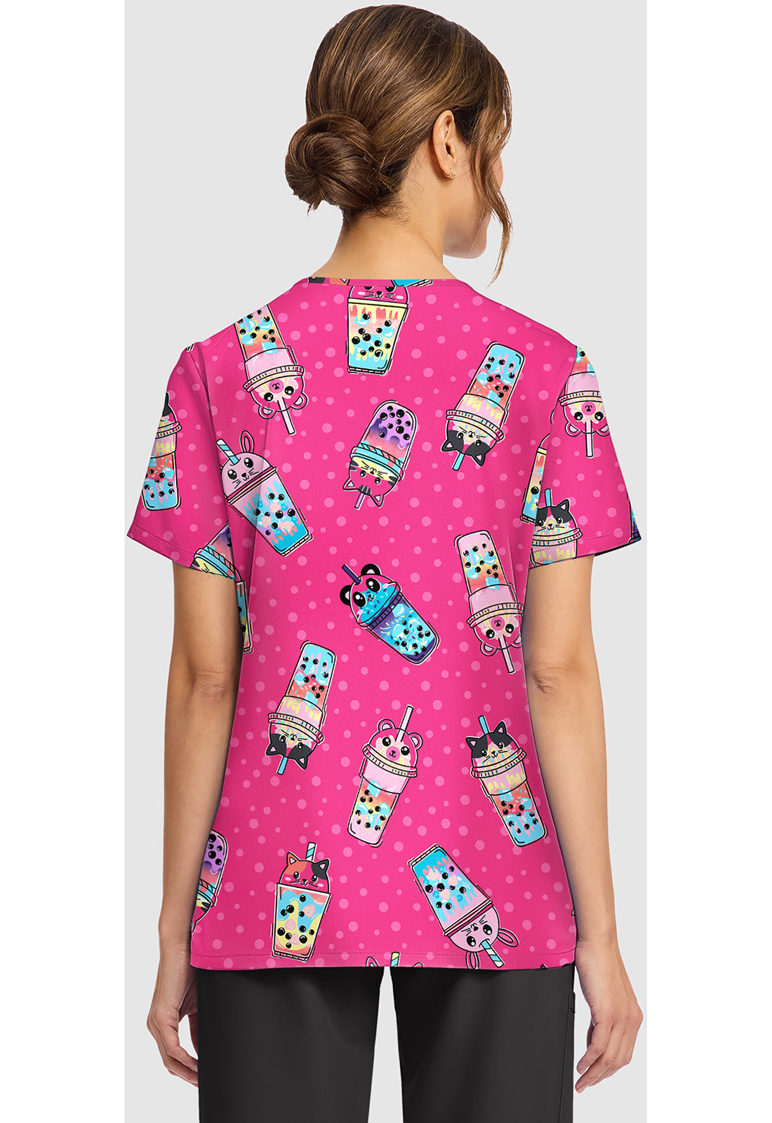 Genuine CK856 Women's Women's Print V-Neck Scrub Top Boba Party