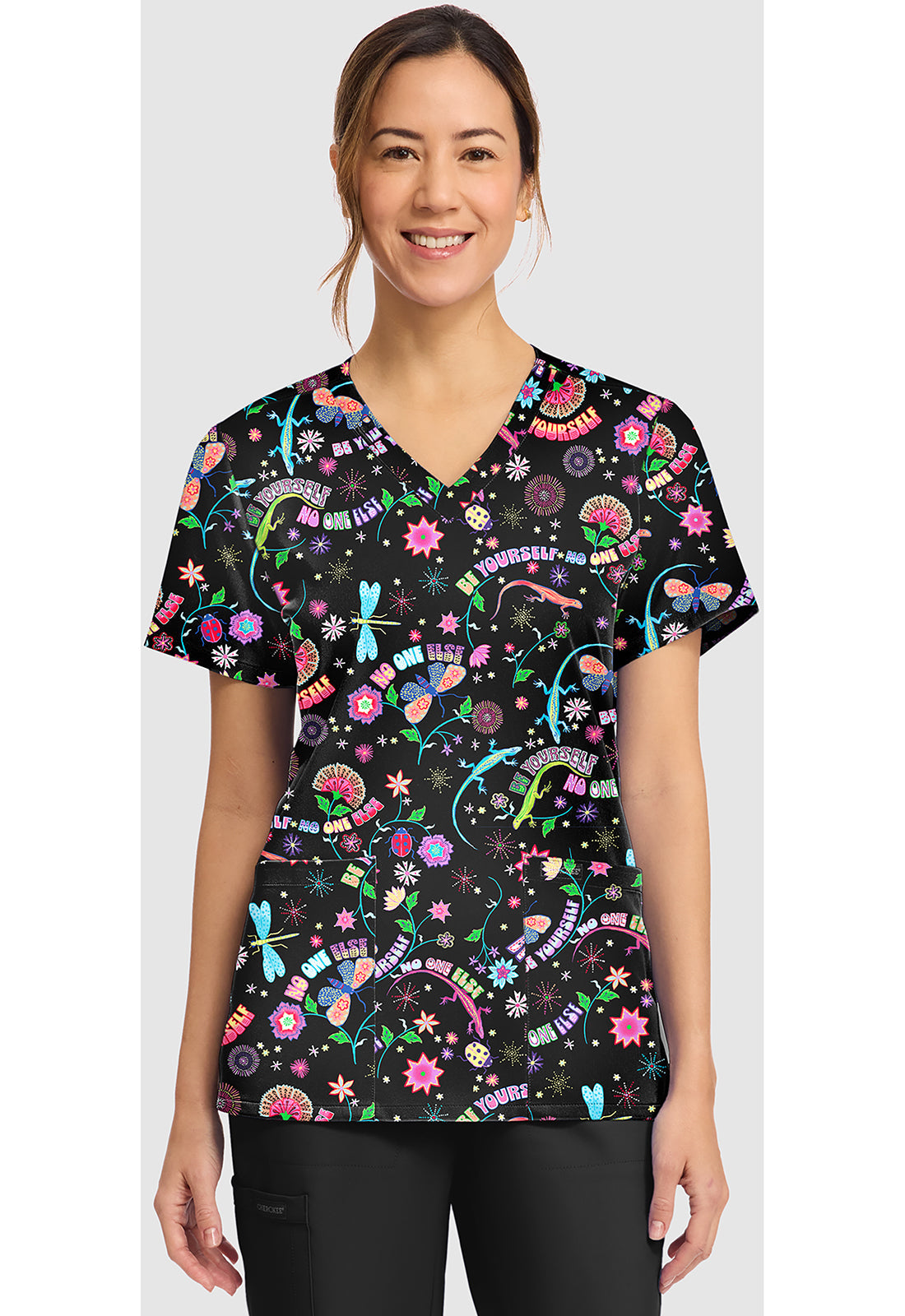 Genuine CK856 Women's Print V-Neck Scrub Top Celebrate You