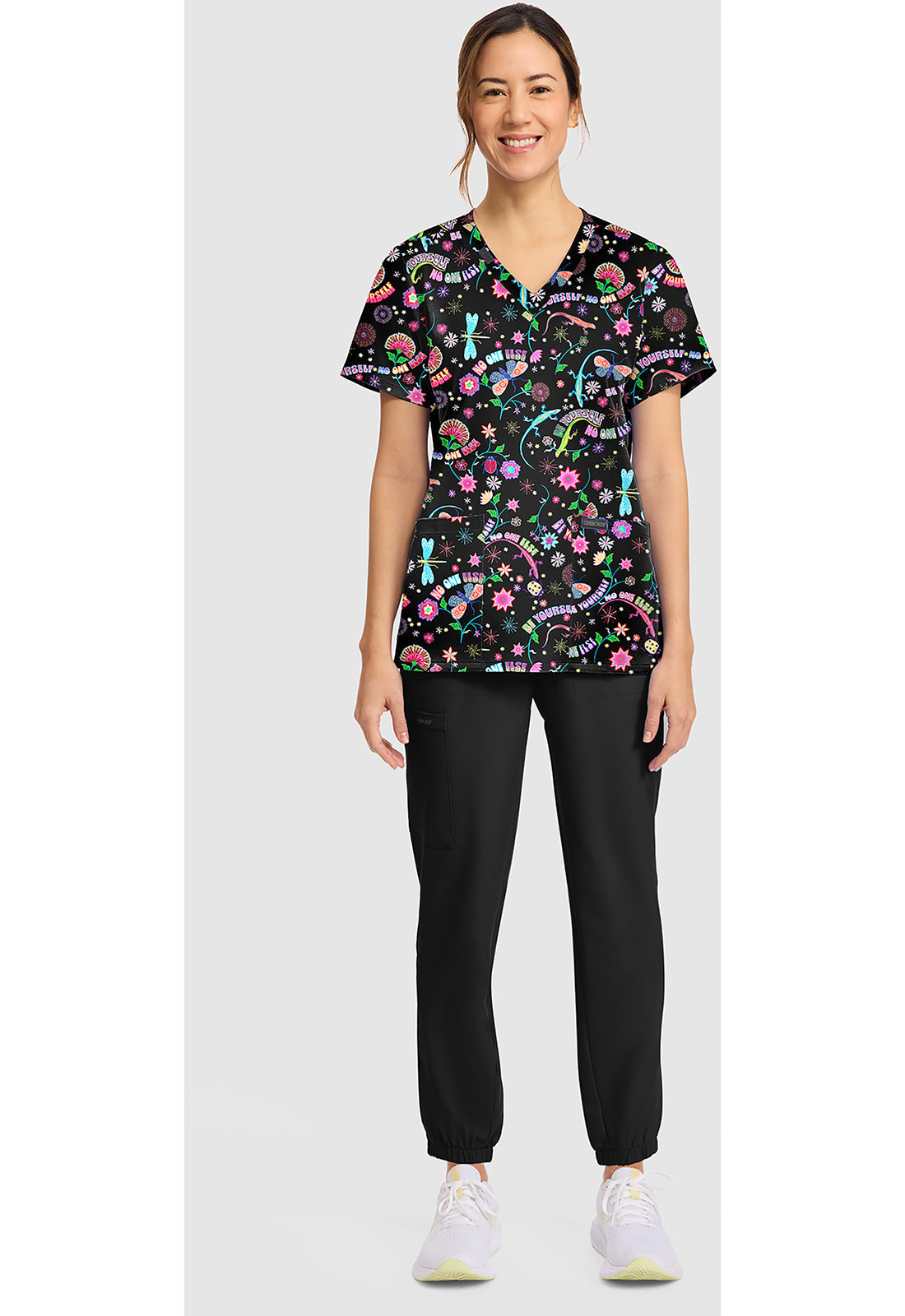 Genuine CK856 Women's Print V-Neck Scrub Top Celebrate You