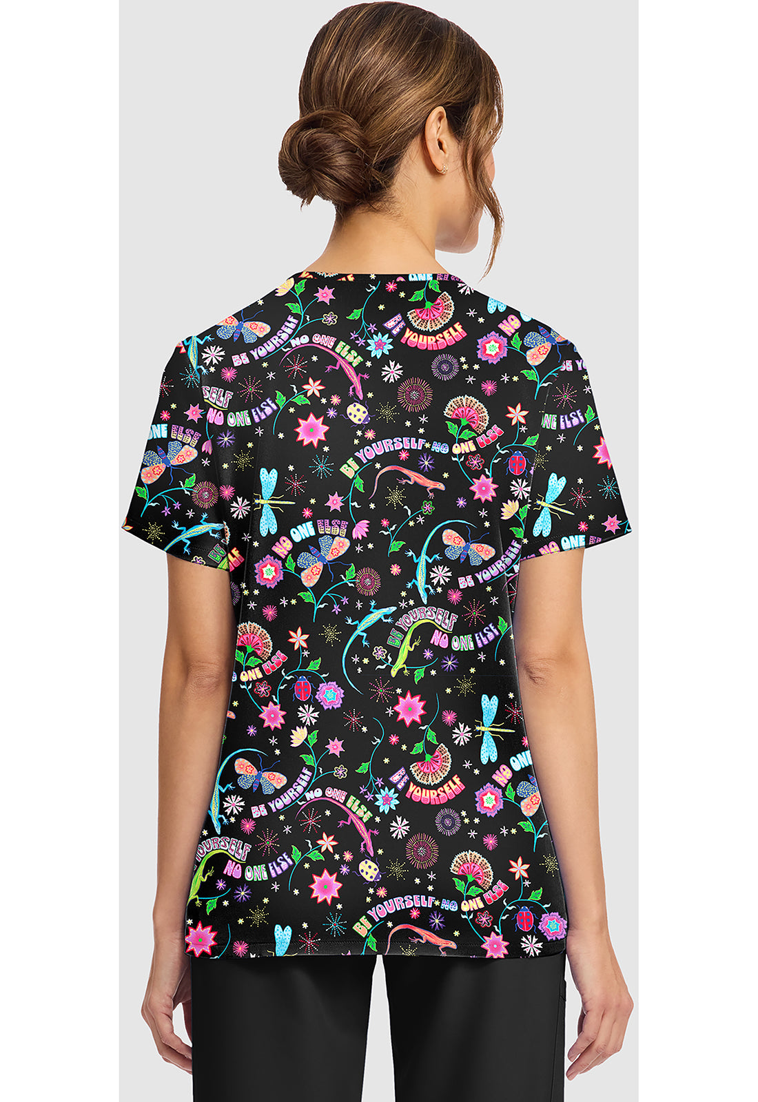 Genuine CK856 Women's Print V-Neck Scrub Top Celebrate You