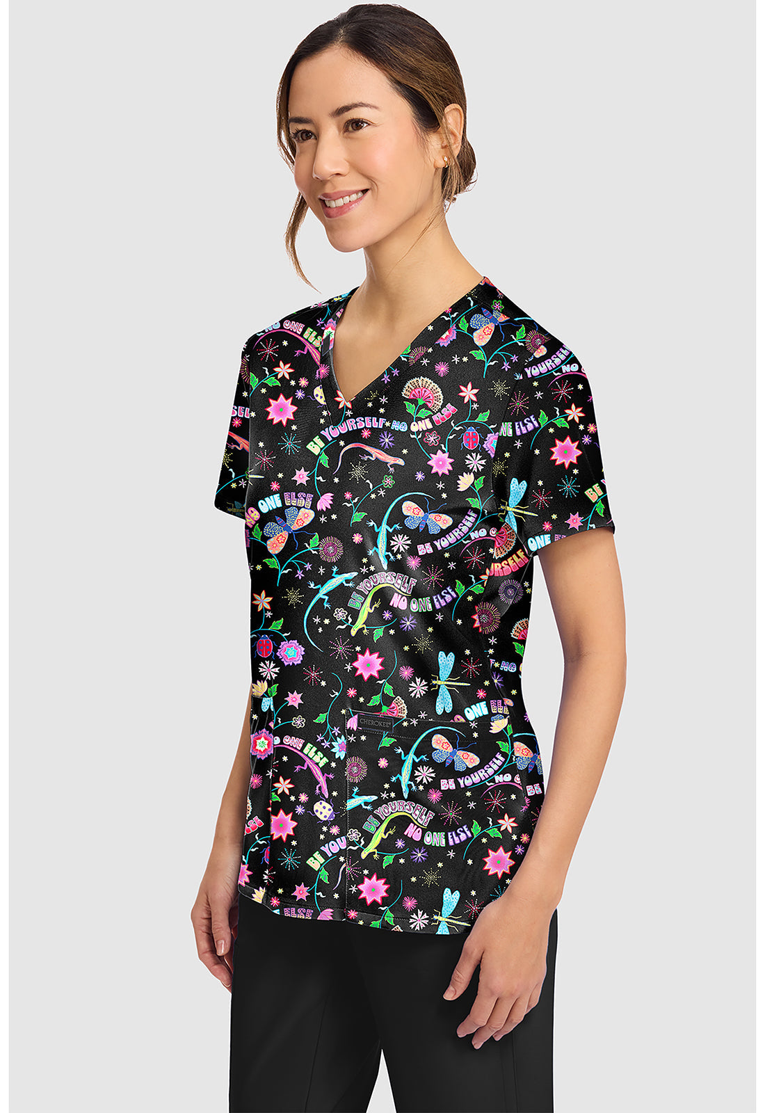 Genuine CK856 Women's Print V-Neck Scrub Top Celebrate You