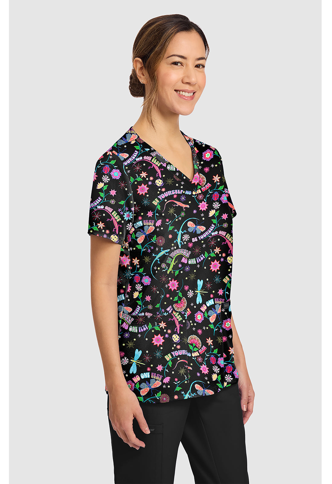 Genuine CK856 Women's Print V-Neck Scrub Top Celebrate You